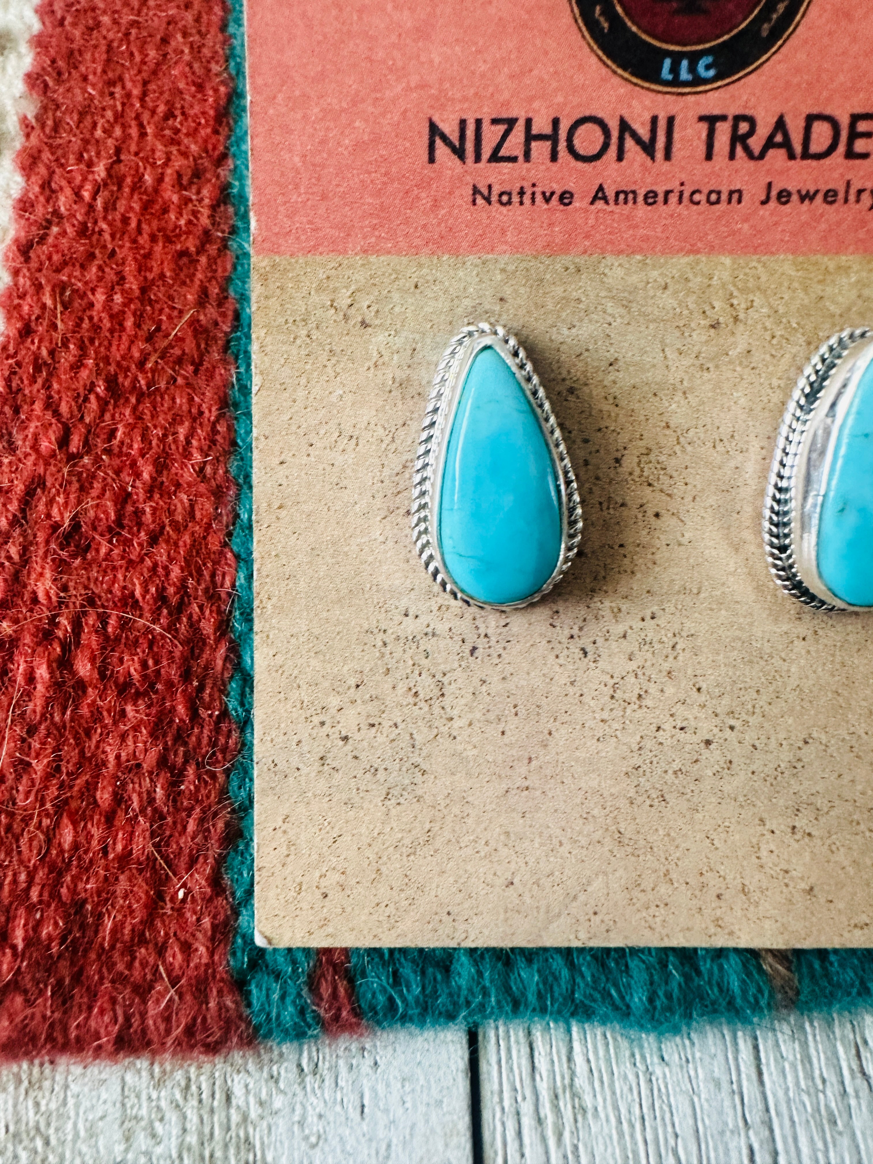 Navajo Turquoise & Sterling Silver Teardrop Post Earrings