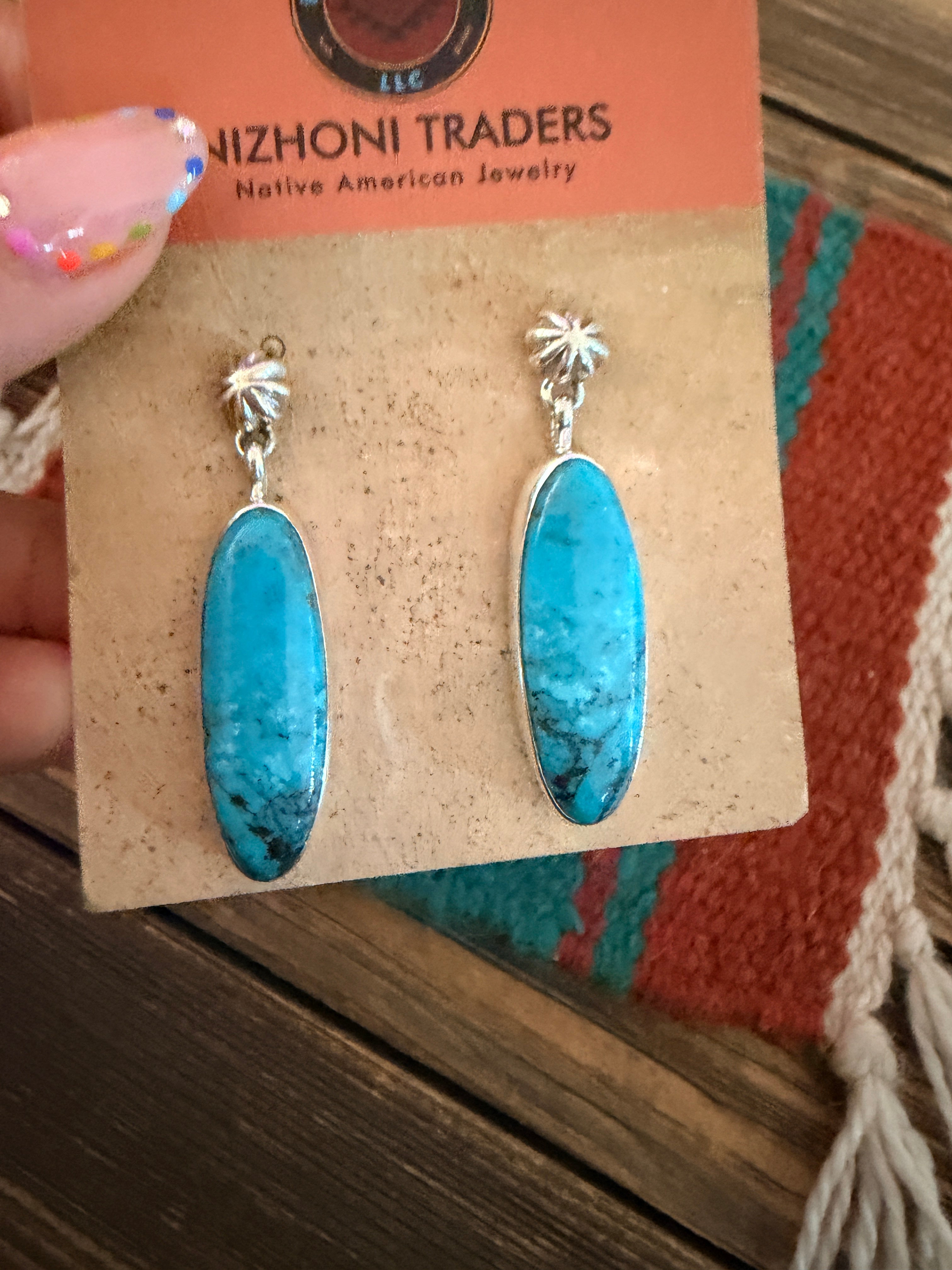 Handcrafted Kingman Turquoise & Sterling Silver Dangle Earrings