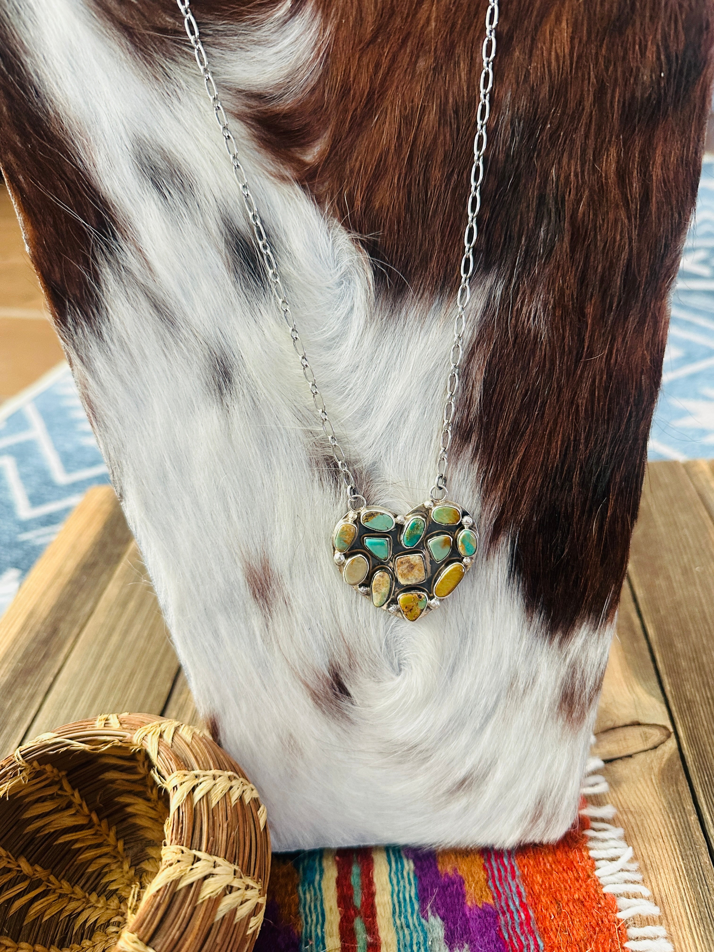 Handcrafted Turquoise & Sterling Silver Heart Necklace by Jacqueline Silver