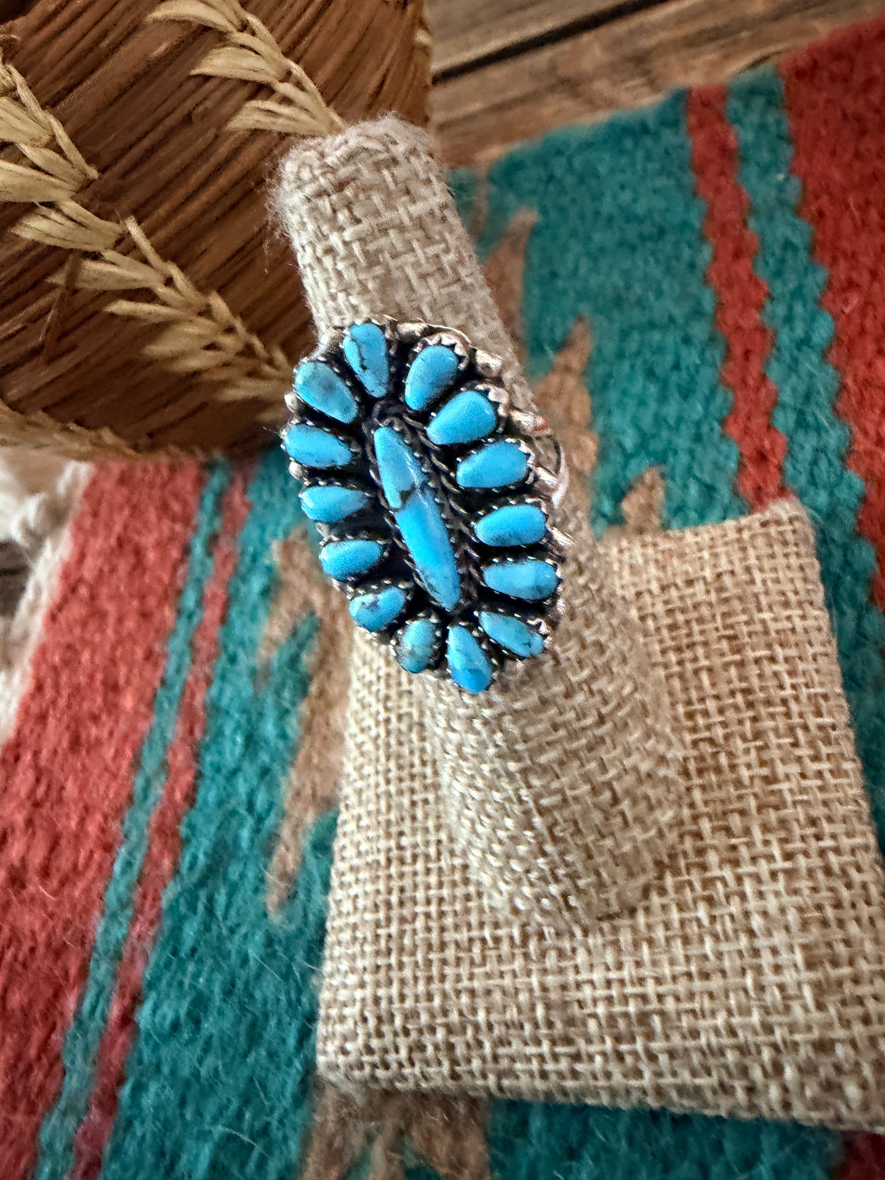 Handcrafted Turquoise & Sterling Silver Cluster Ring by Leander Nez