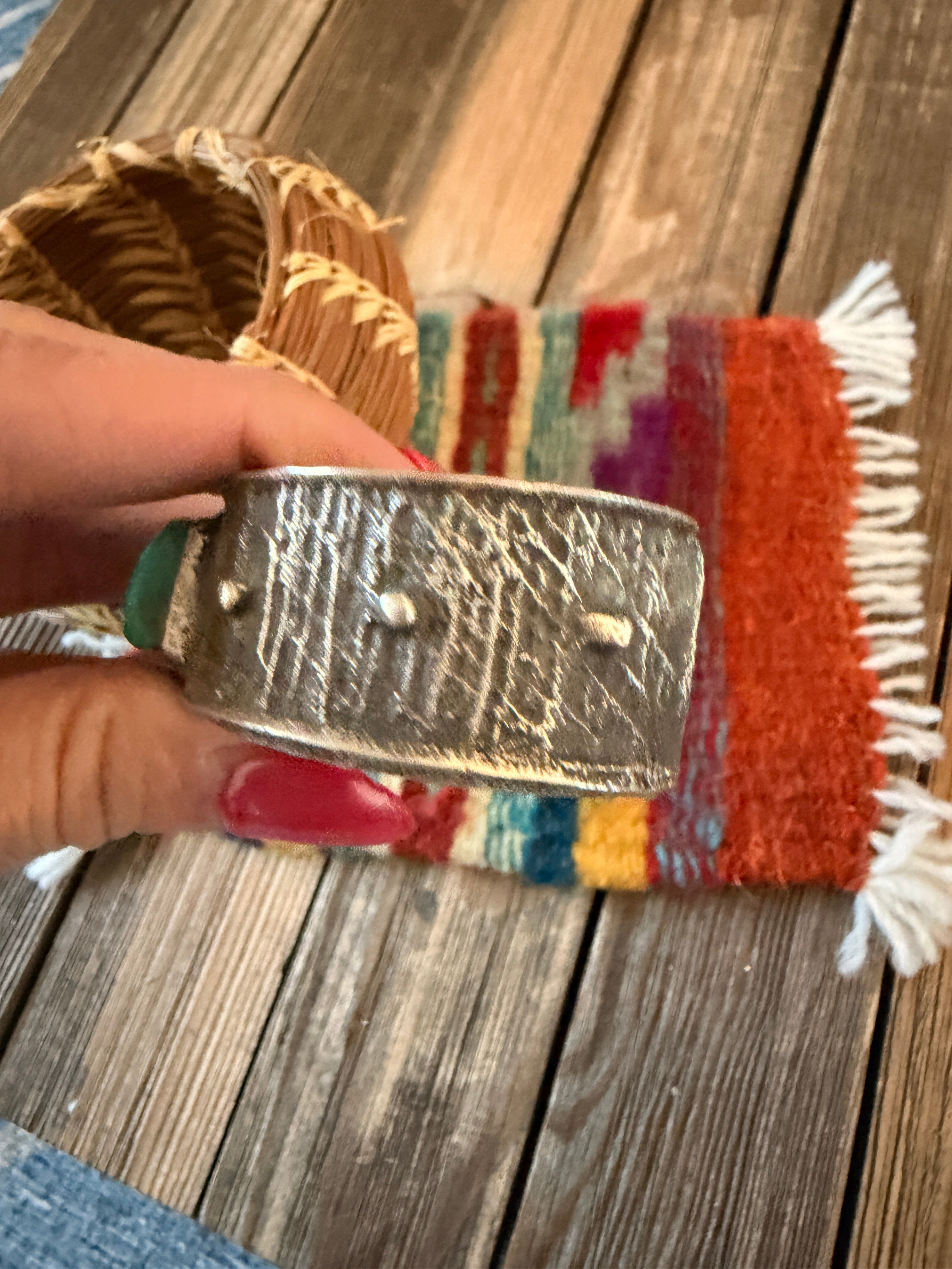 Handcrafted Turquoise & Sterling Silver Raised Inlay Cuff Bracelet
