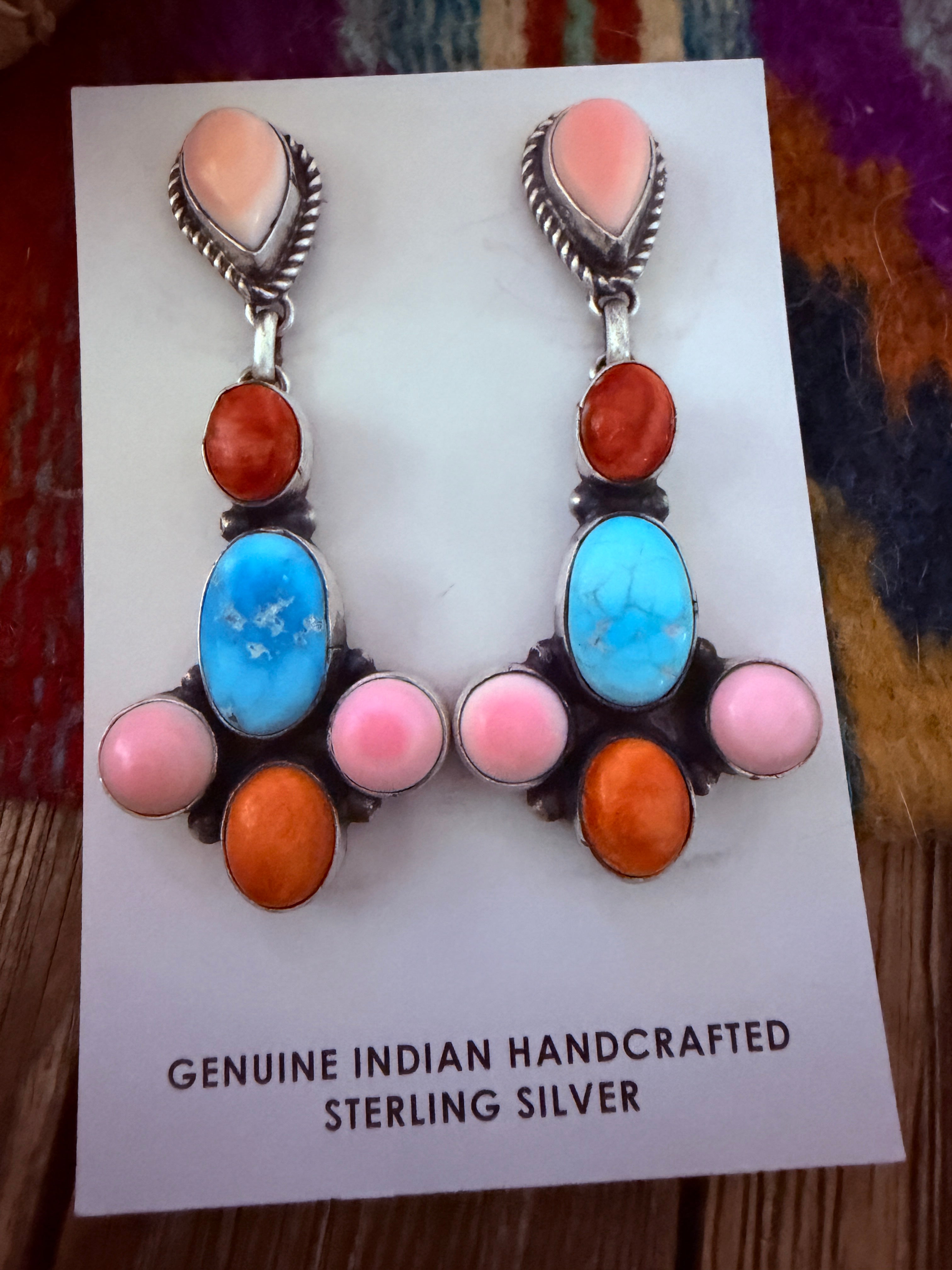 Handcrafted Multi Stone & Sterling Silver Dangle Earrings