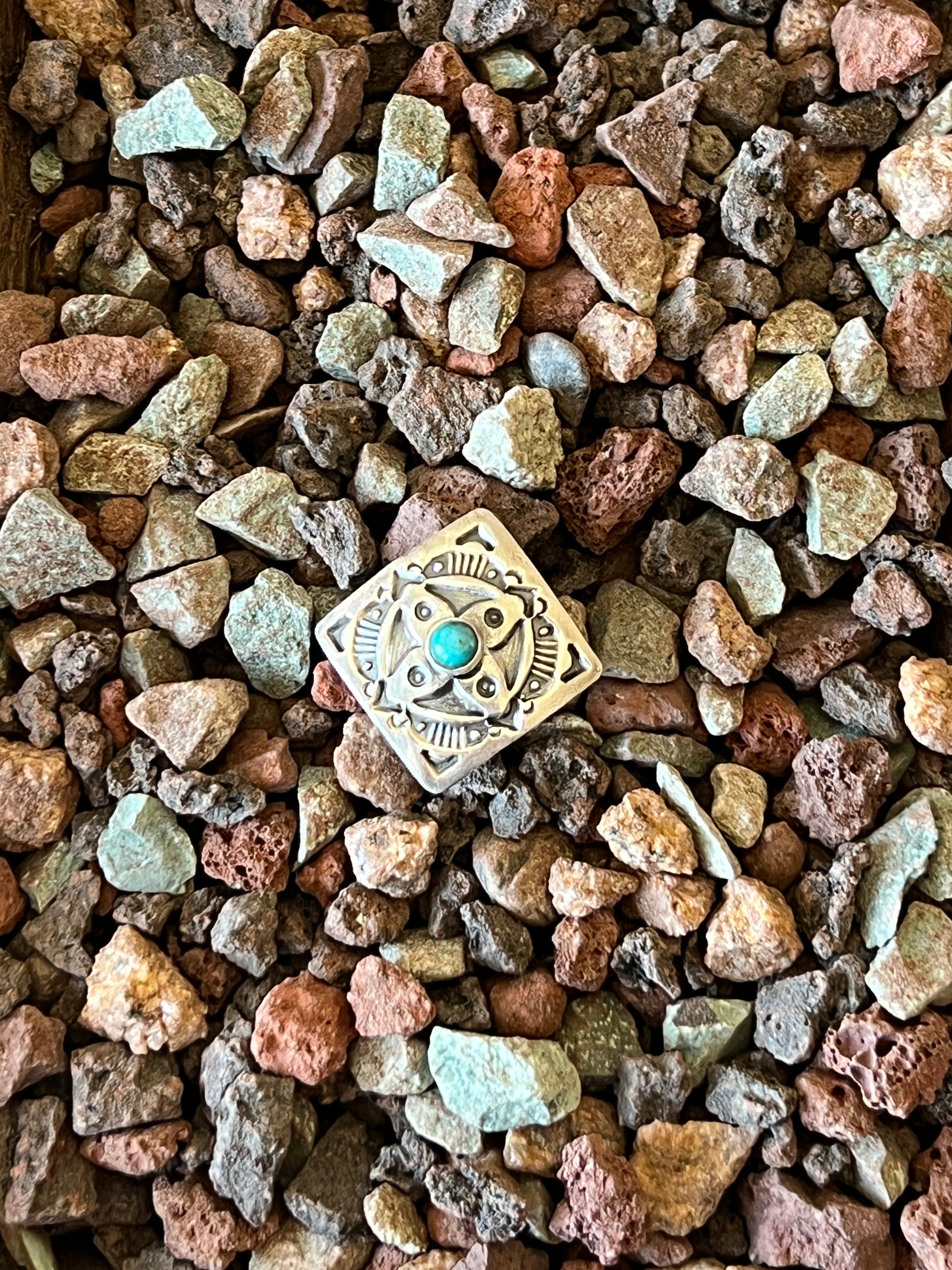 Sterling Concho Slide with Turquoise: Four Directions