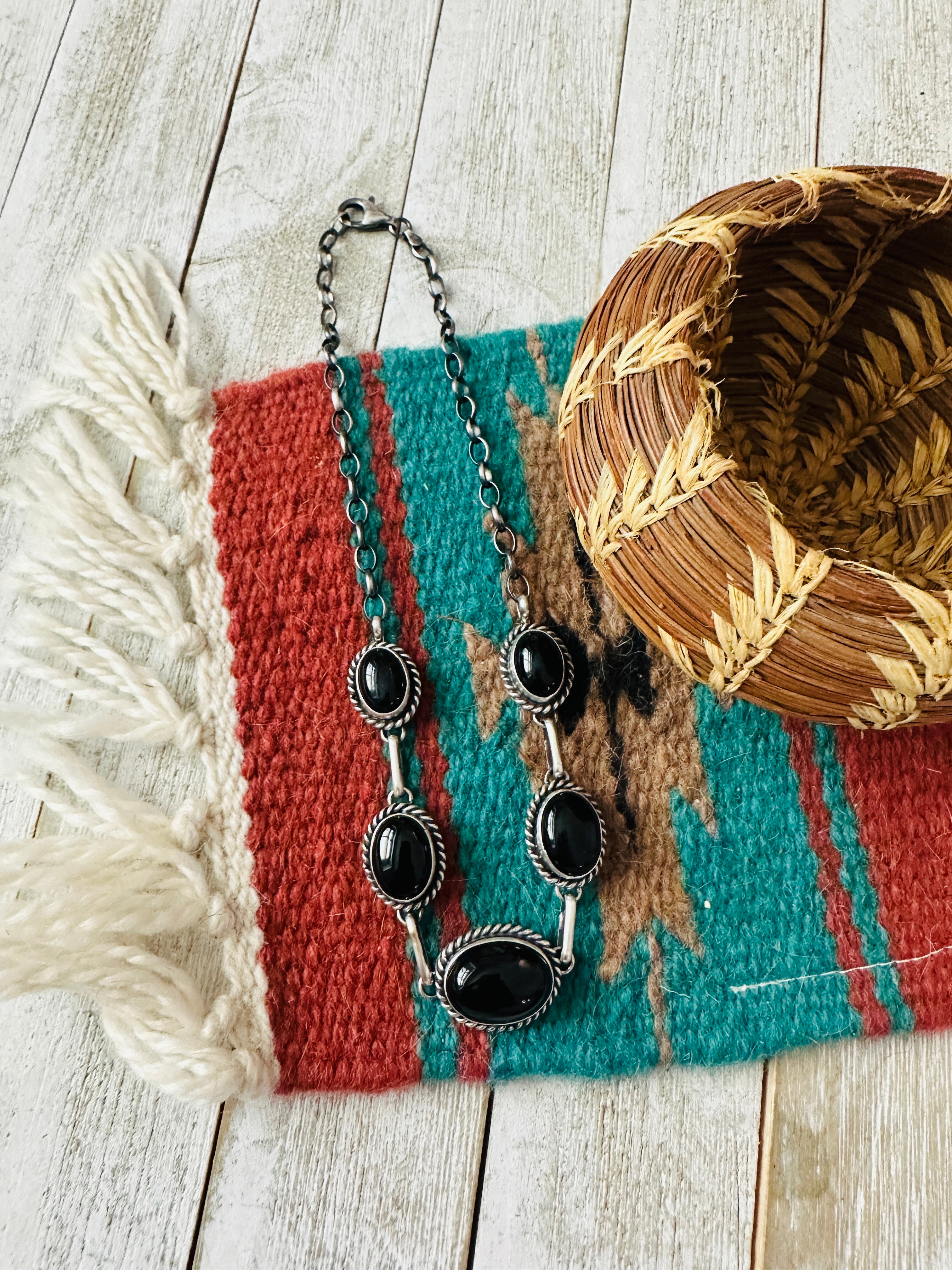 Handcrafted Black Onyx & Sterling Silver Necklace on