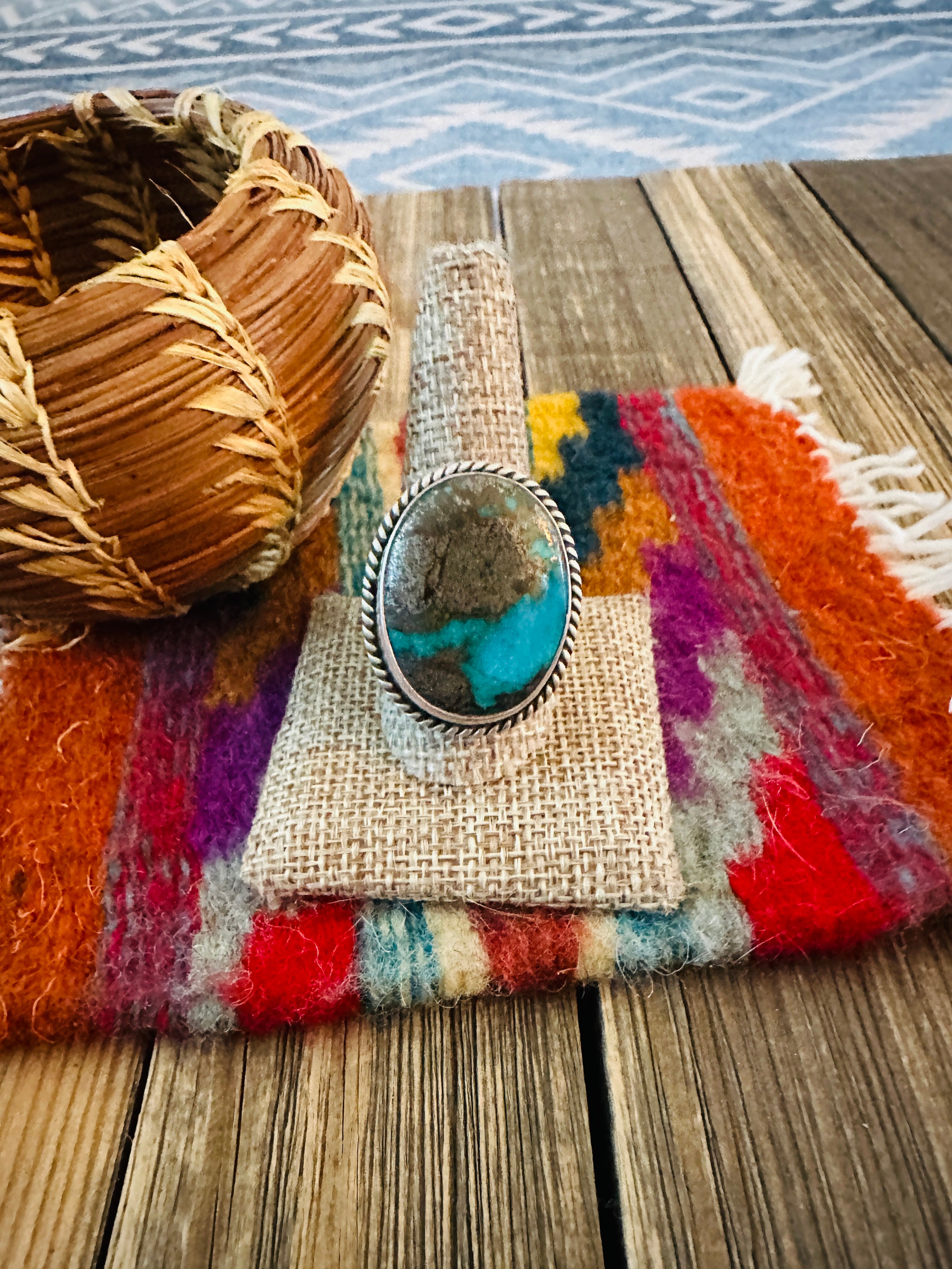 Handcrafted Turquoise & Sterling Silver Ring by Patrick Yazzie Size 10.5