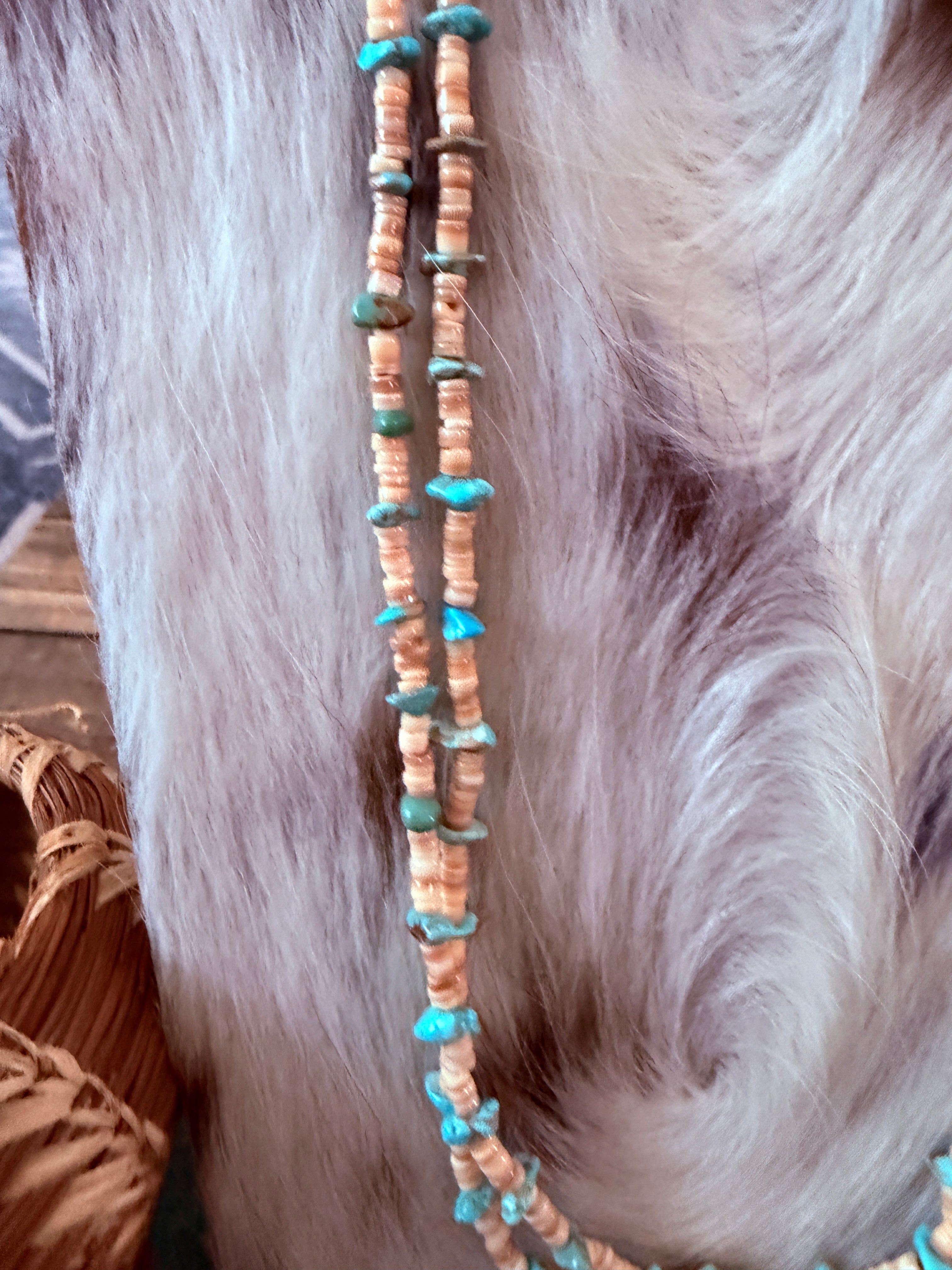 Old Pawn Handcrafted Turquoise & Heishi Shell Beaded 28” Necklace