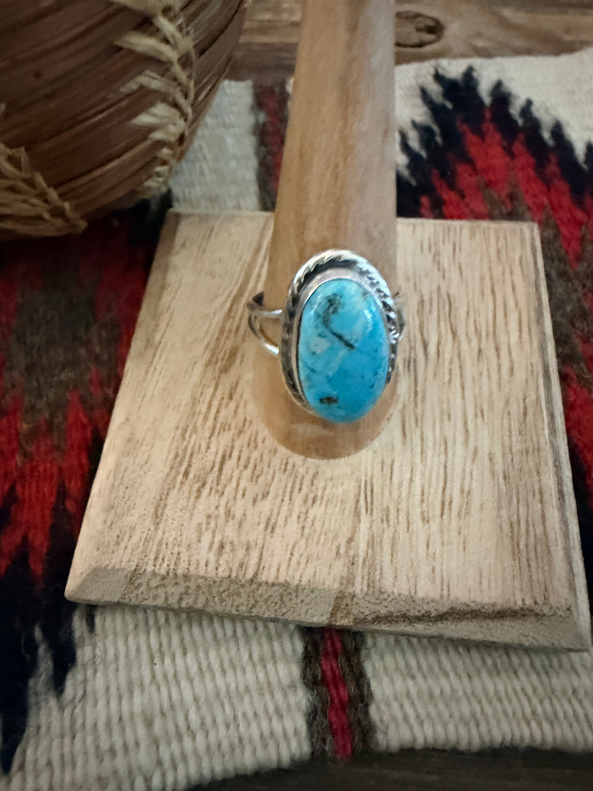Handcrafted Turquoise & Sterling Silver Ring Size 9.75