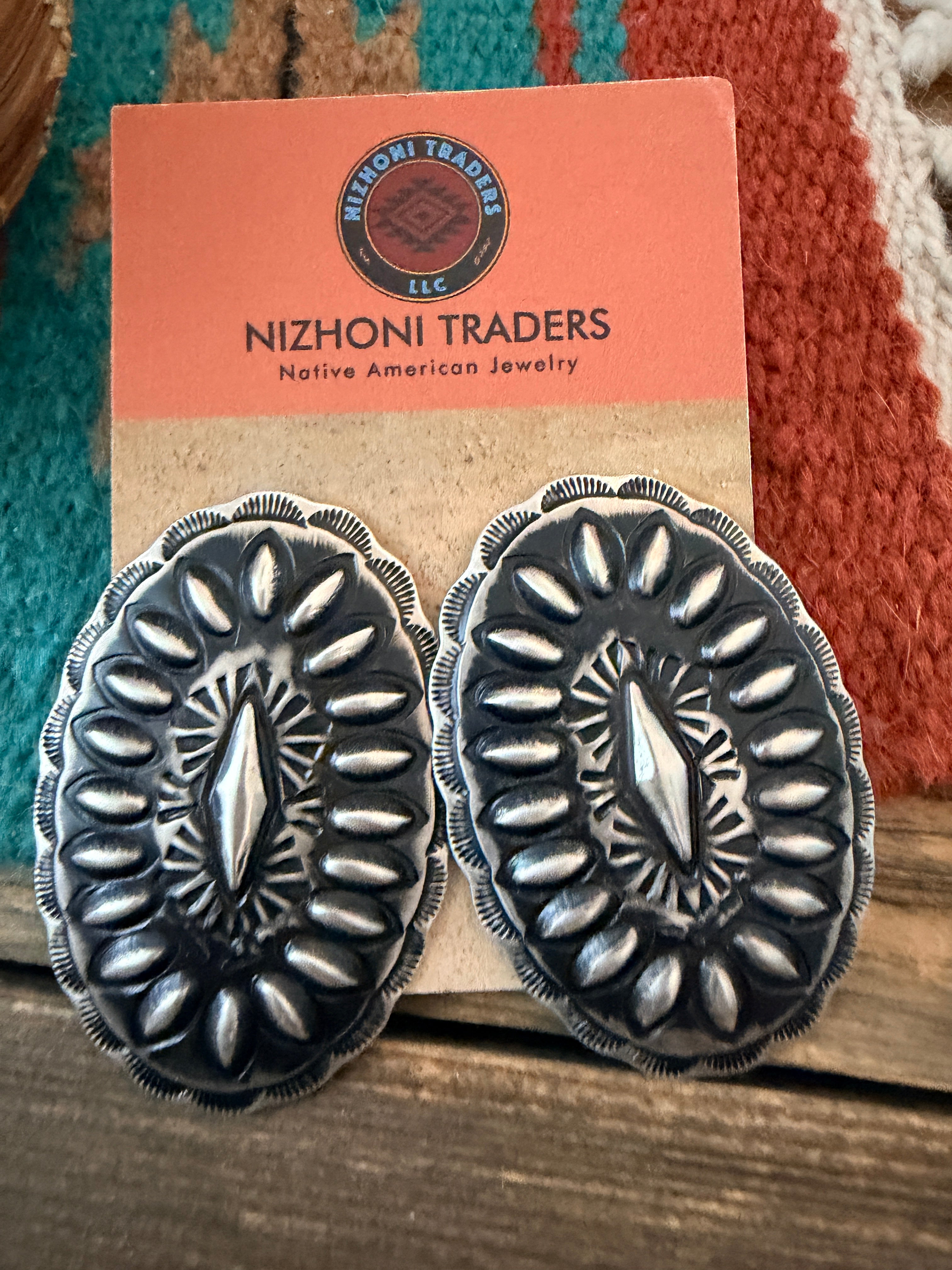 Handcrafted Sterling Silver Concho Post Earrings by Leander Tahe