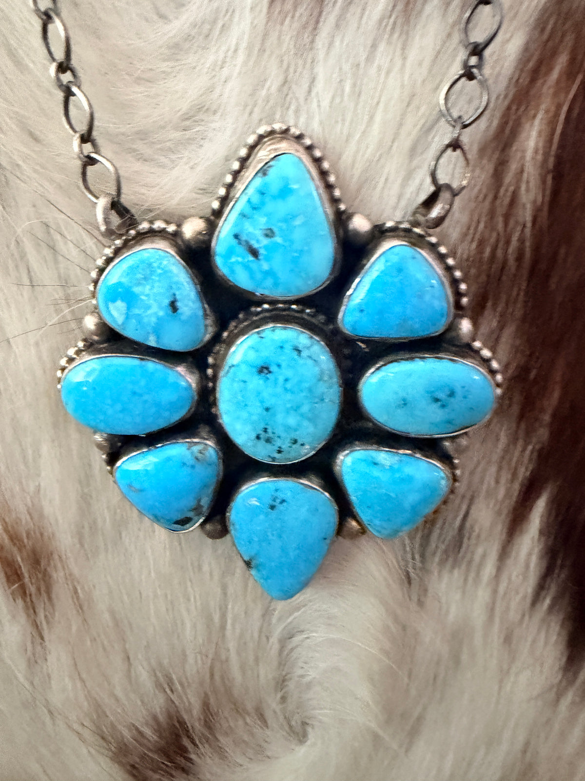 Handcrafted Turquoise & Sterling Silver Cluster Necklace by Travis Jim