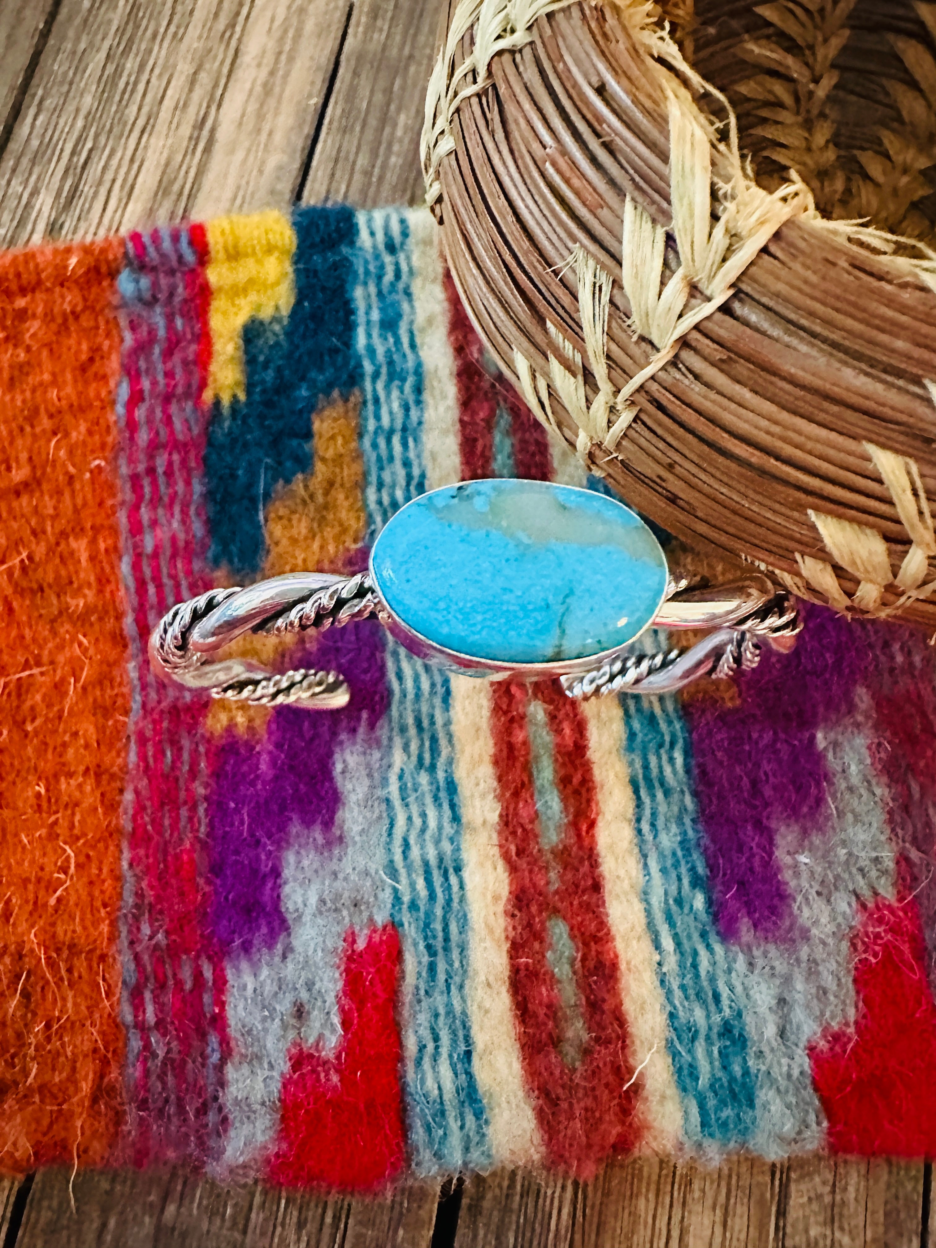 Handcrafted Twisted Sterling Silver & Turquoise Cuff Bracelet