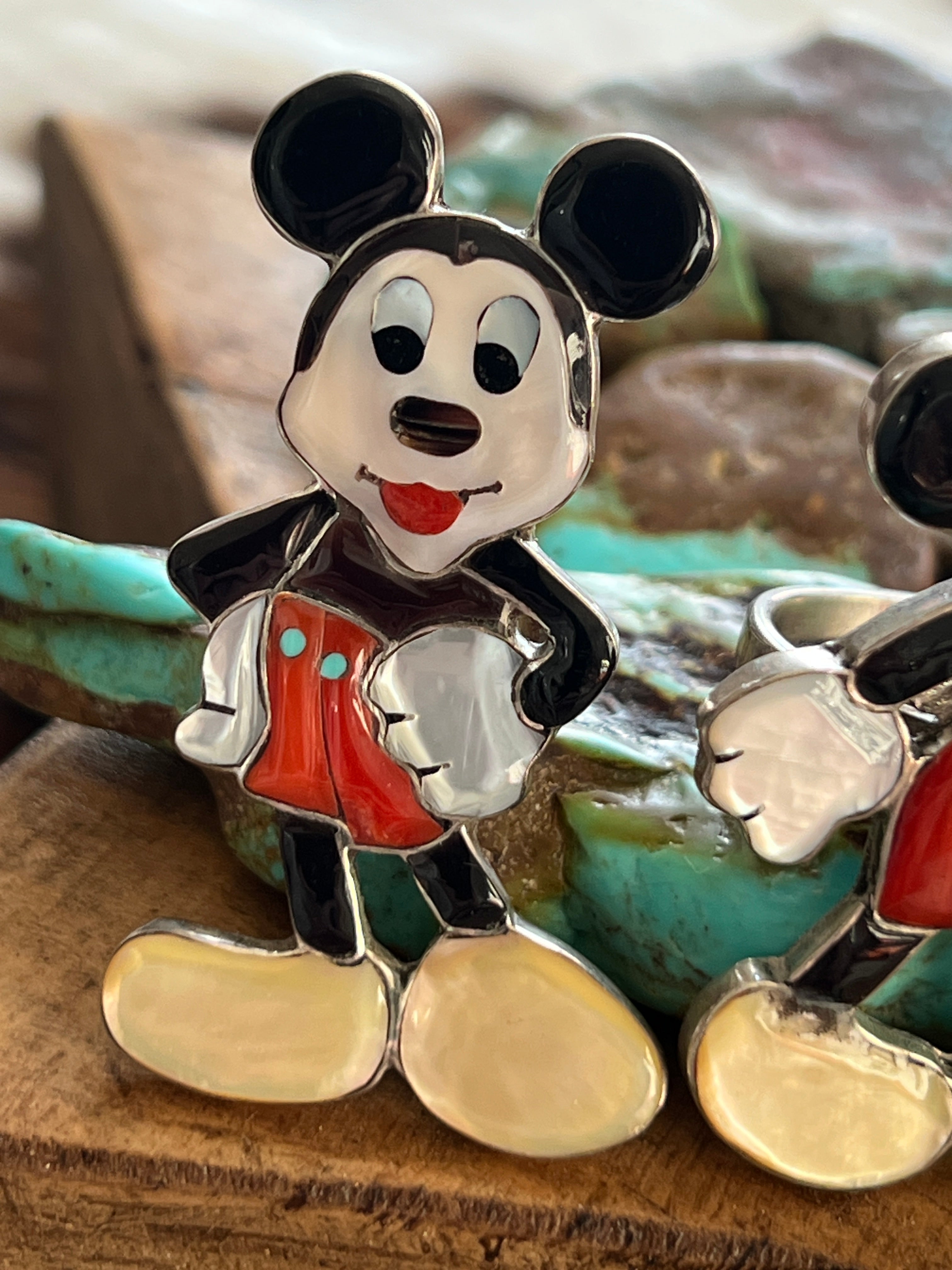 Handcrafted Mickey Mouse Multi Stone Inlay Rings by Don Dewa, Adjustable