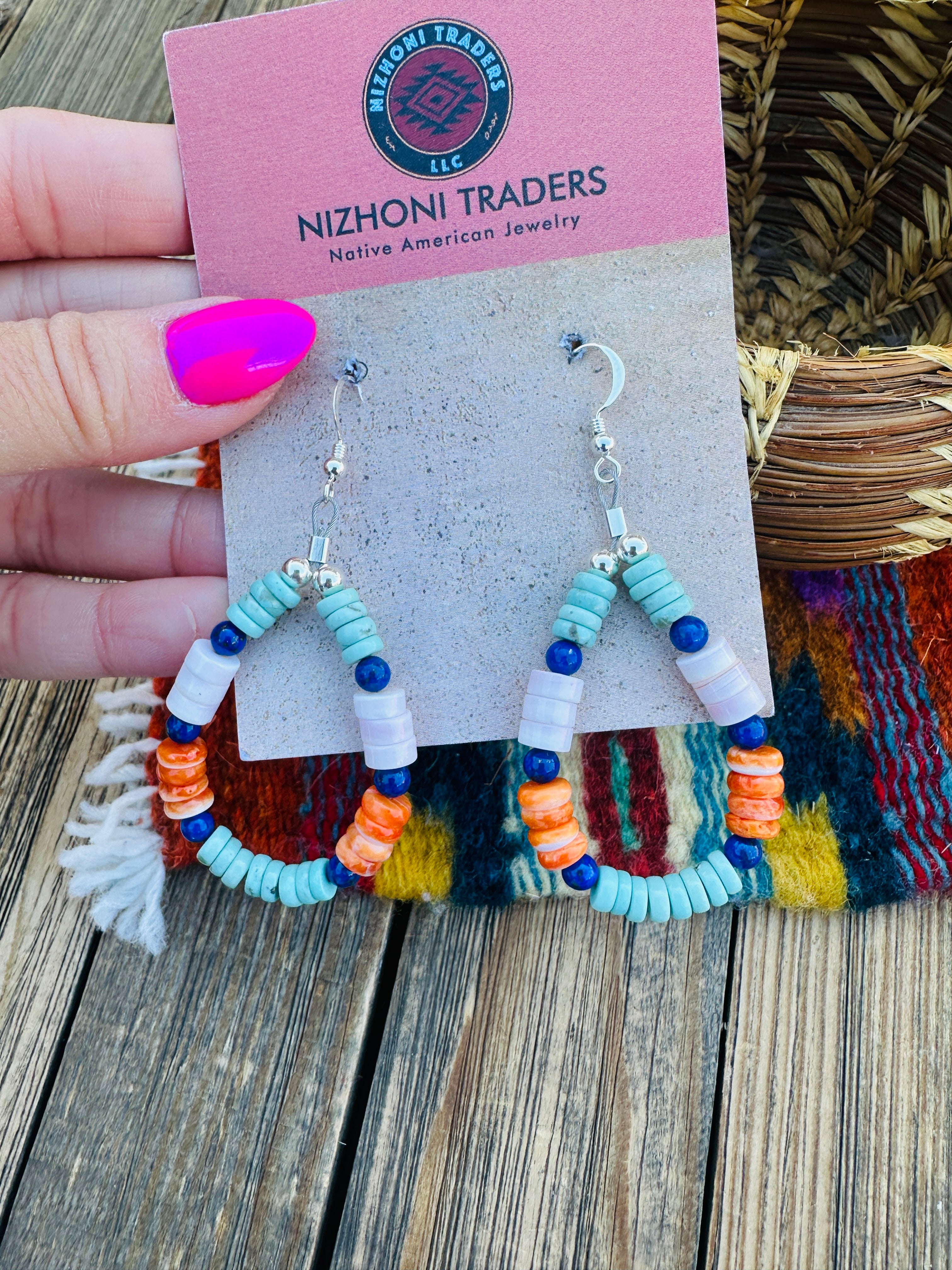 Handcrafted Multi Stone & Sterling Silver Beaded Dangle Hoop Earrings