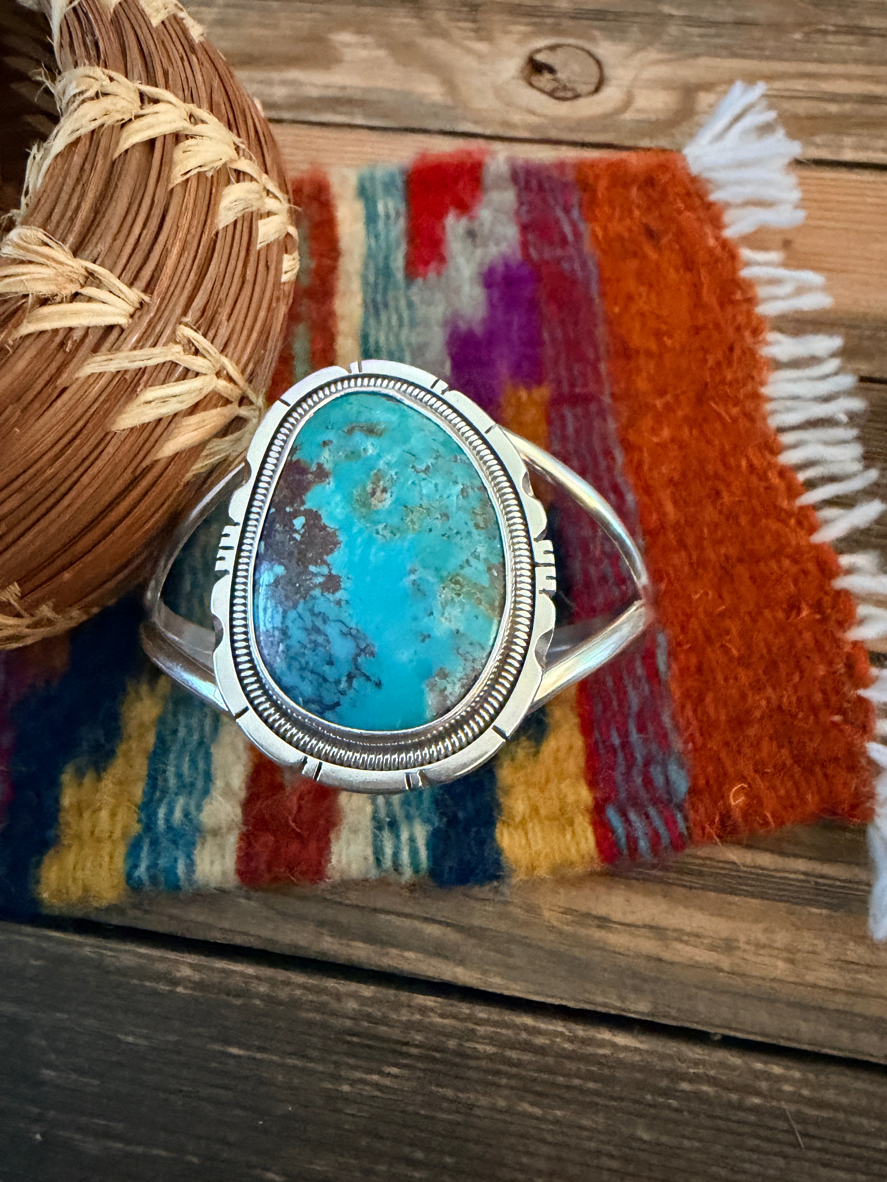 Handcrafted Sterling Silver & Turquoise Cuff Bracelet by Wydell Billie