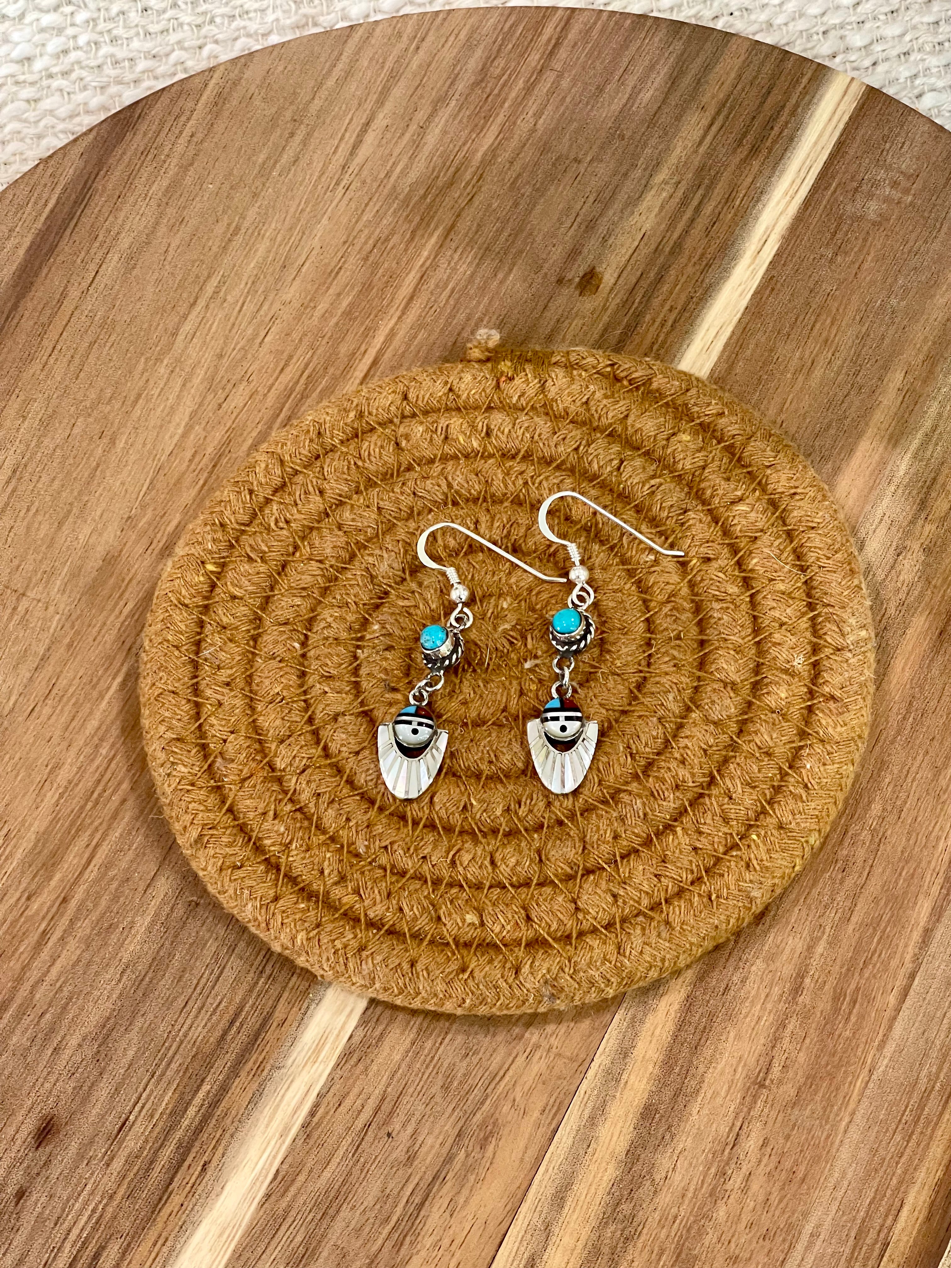 Handcrafted Sterling Silver & Multi Stone Sunface Dangle Earrings