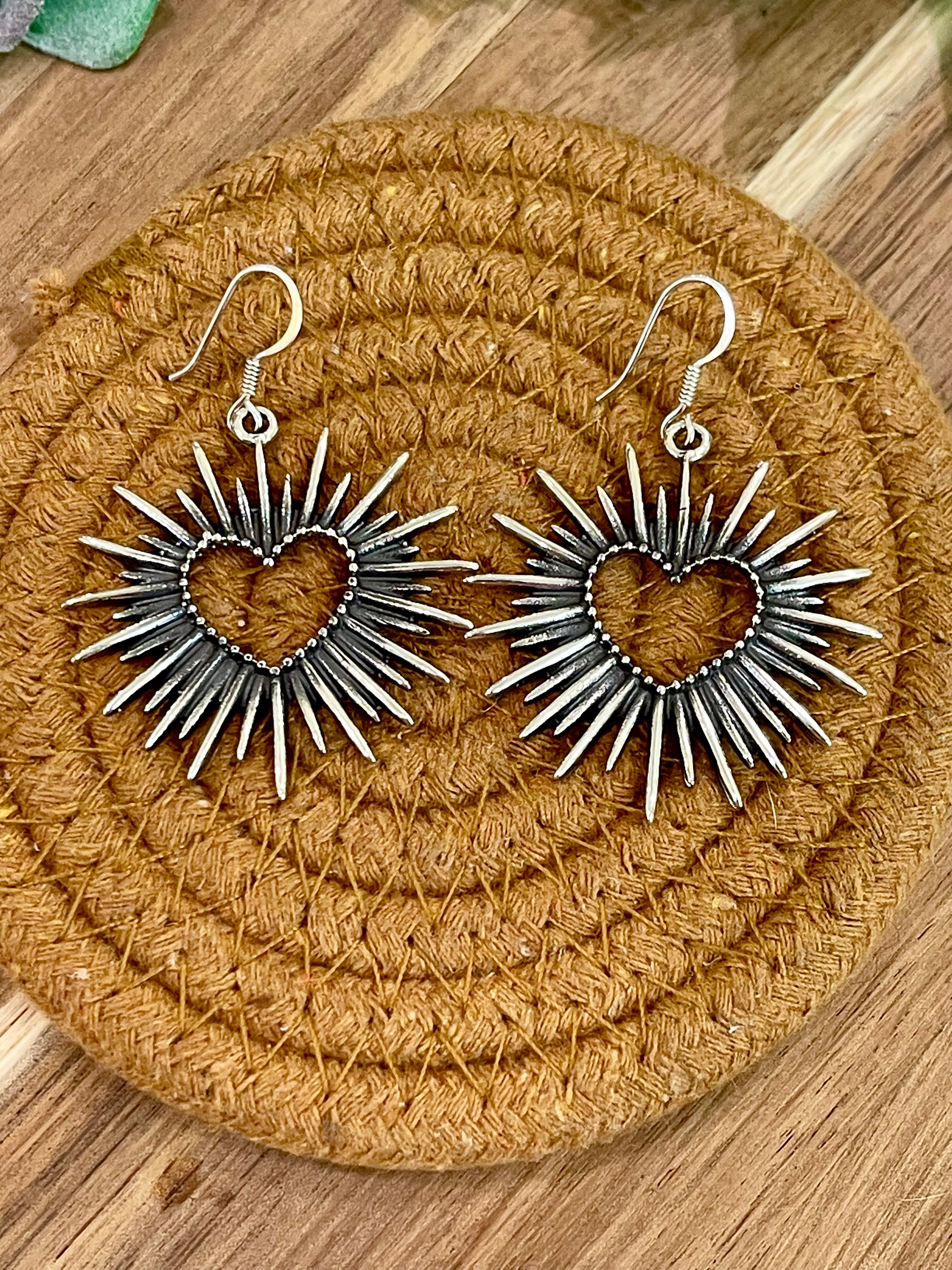 Handmade In Mexico Sterling Silver , Heart Dangle Earrings