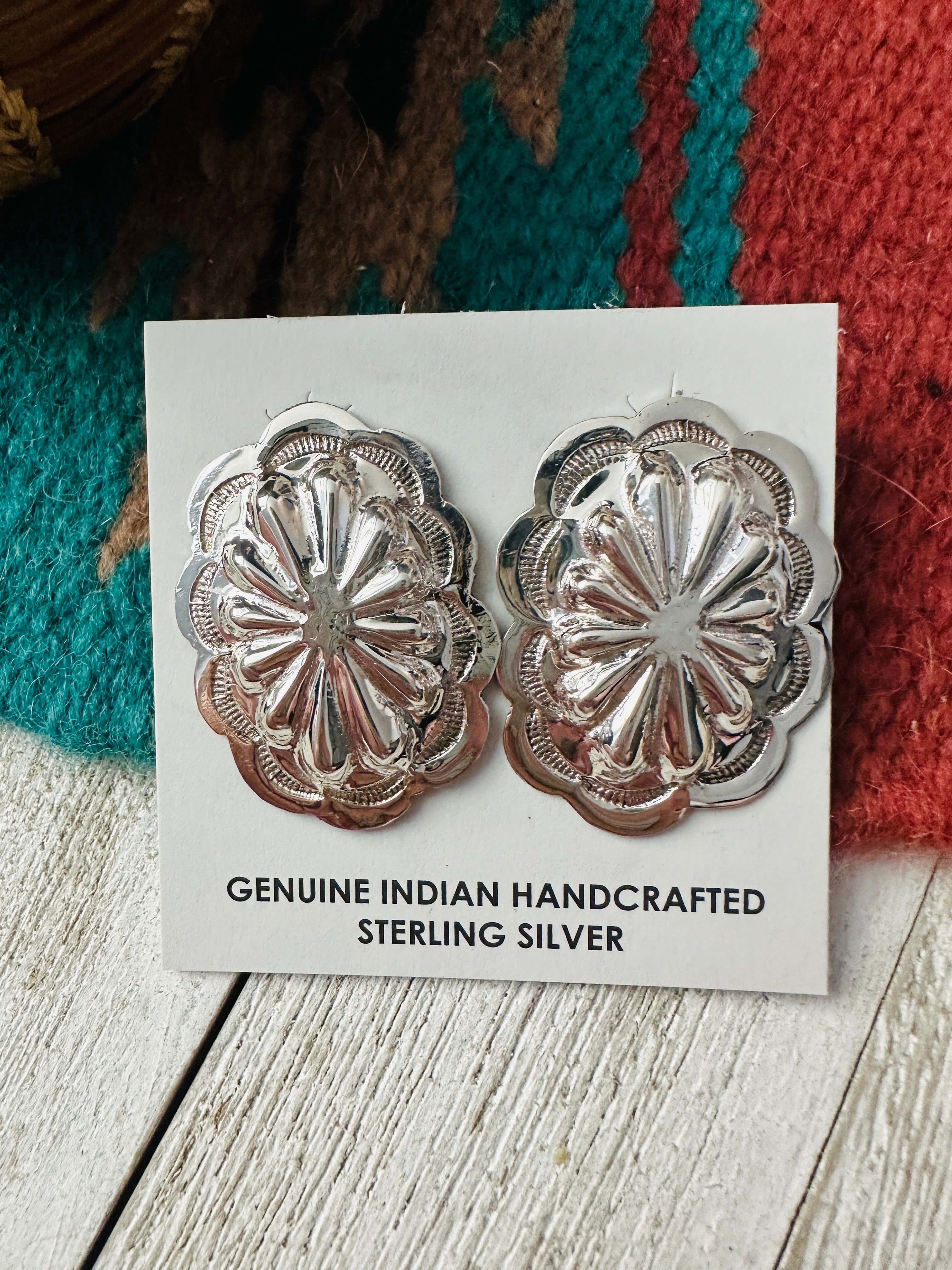 Handcrafted Hand Stamped Sterling Silver Concho Post Earrings