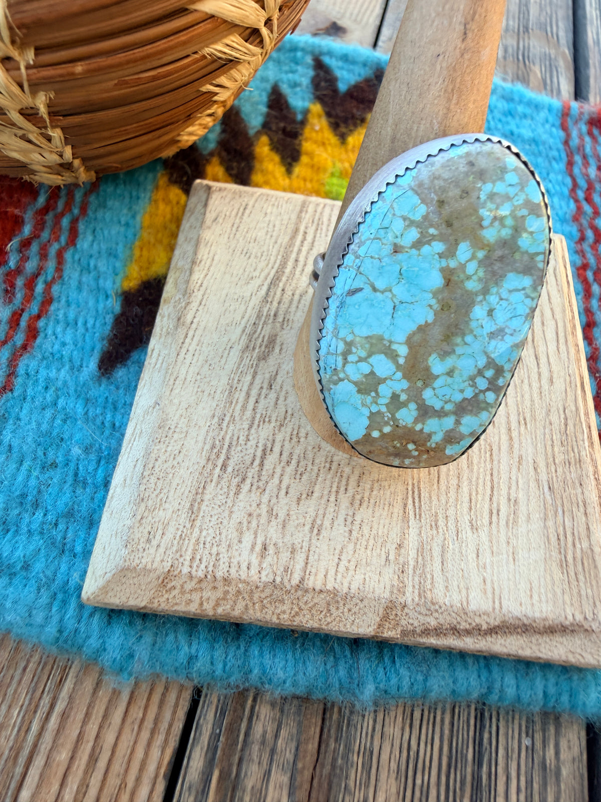 Handcrafted Number 8 Turquoise & Sterling Silver Adjustable Ring by Leslie Nez