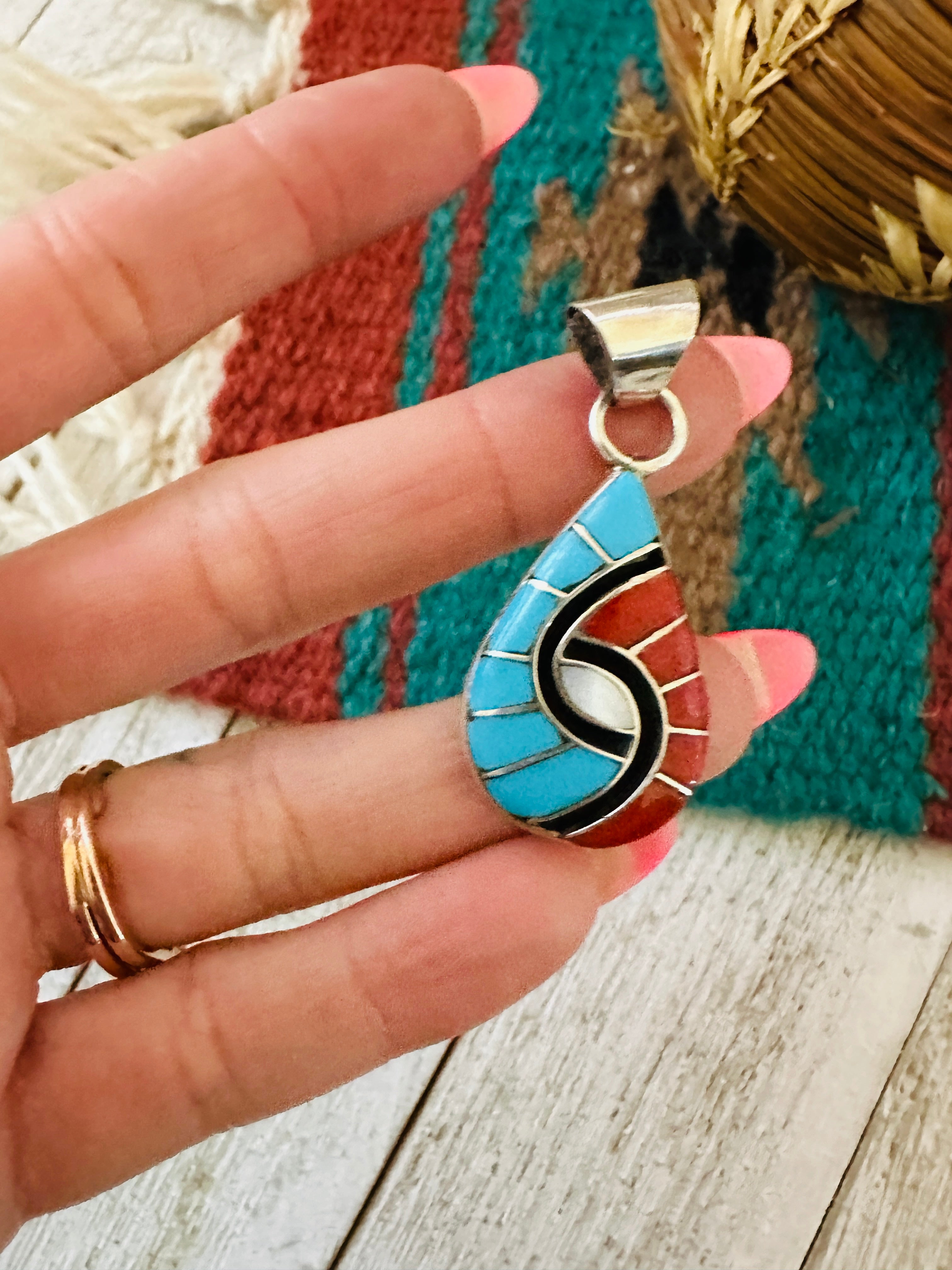 Handcrafted Multi Stone & Sterling Silver Inlay Pendant