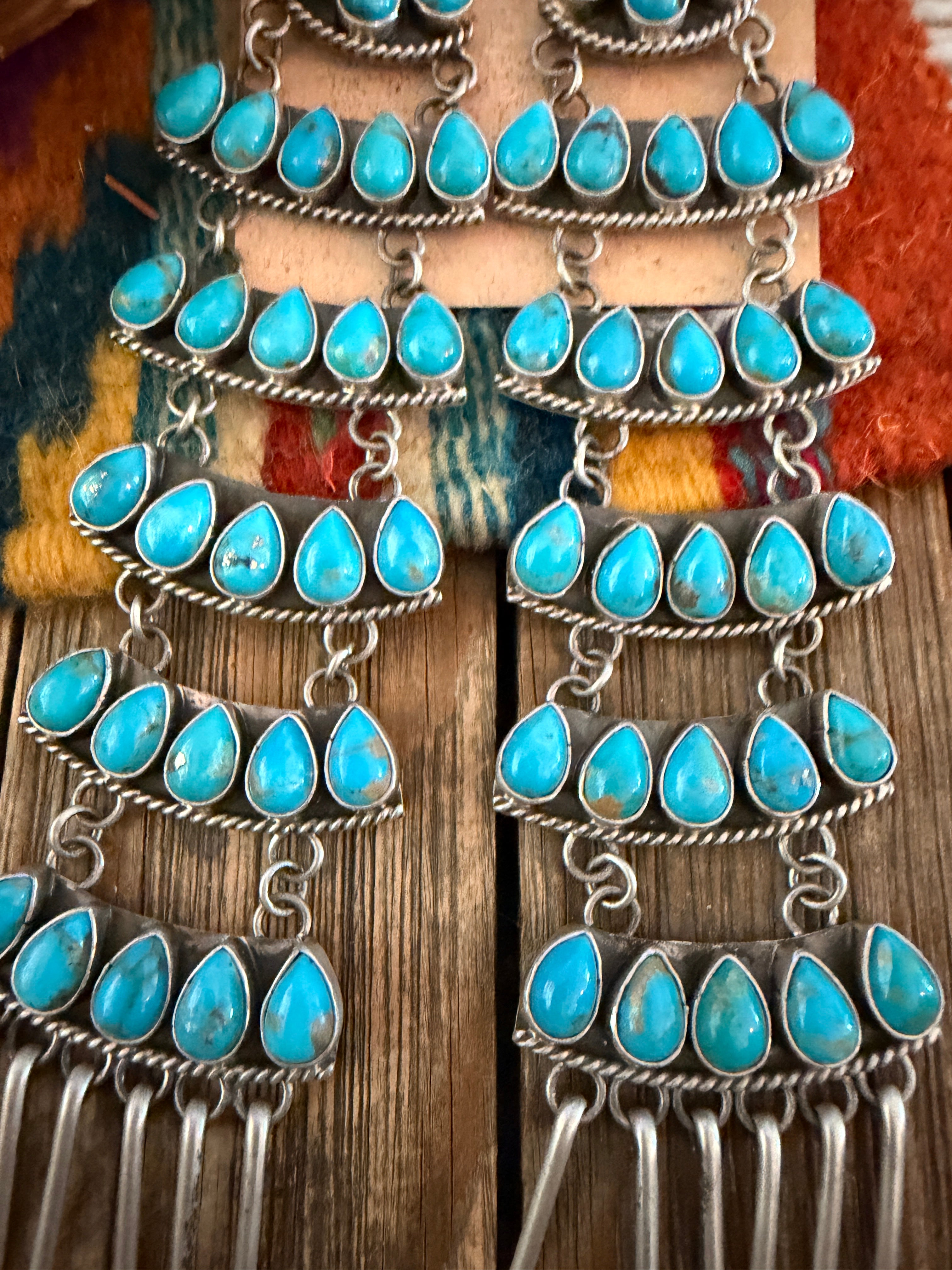 Handcrafted Turquoise & Sterling Silver Chandelier Dangle Earrings by Charles Johnson