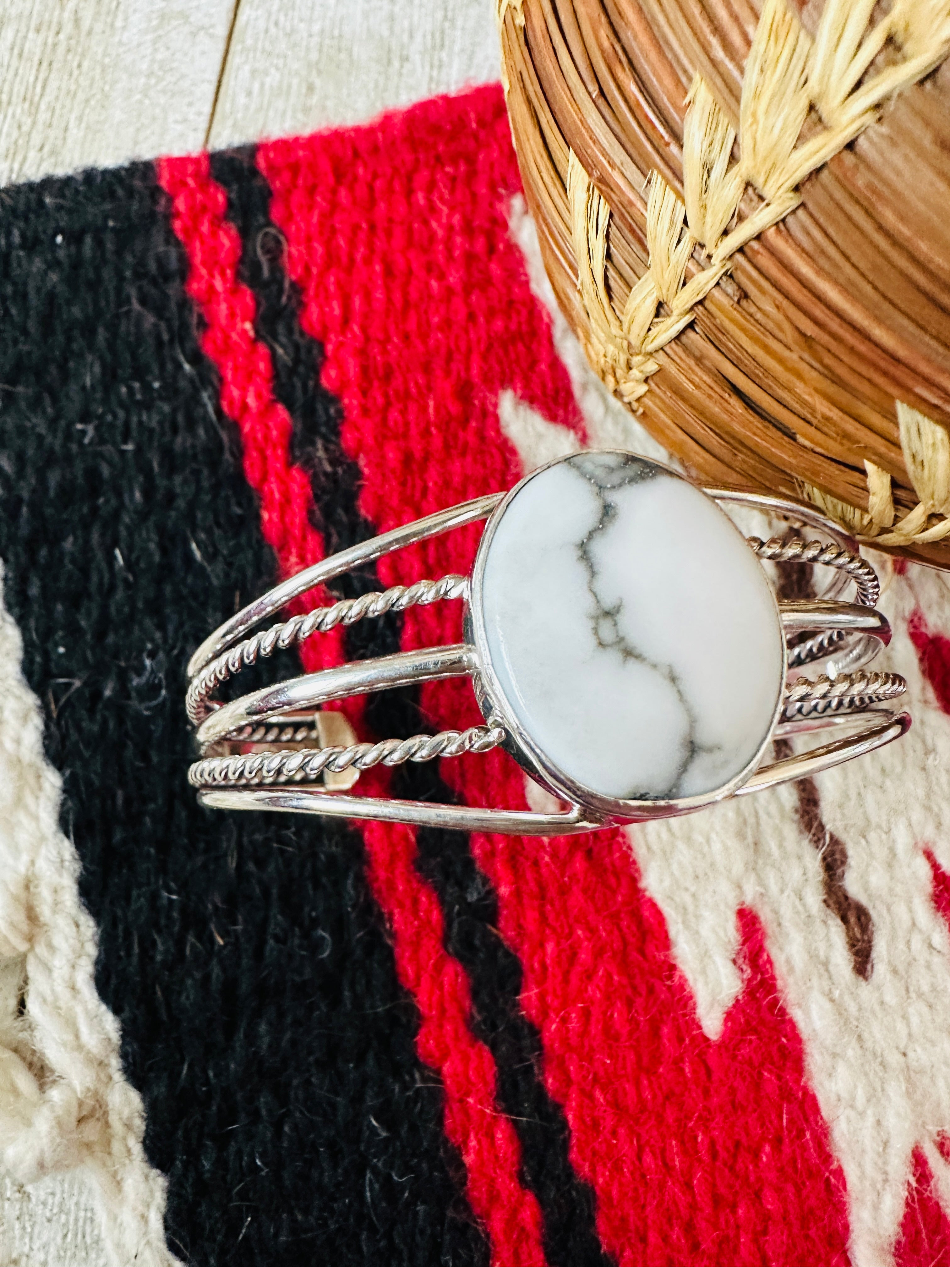 Handcrafted Howlite & Sterling Silver Cuff Bracelet