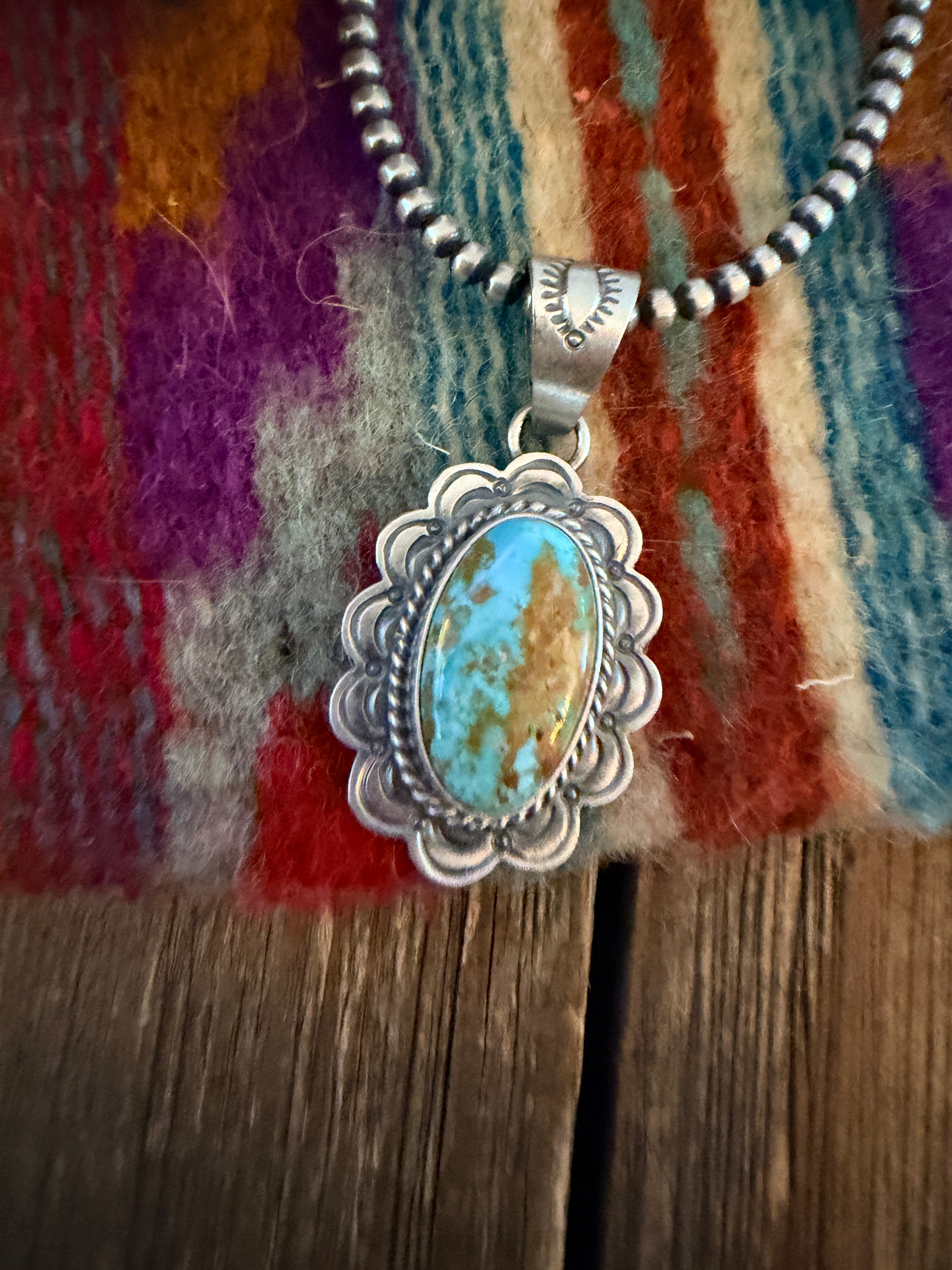Handcrafted Sterling Silver & Royston Turquoise Pendant by David Skeets