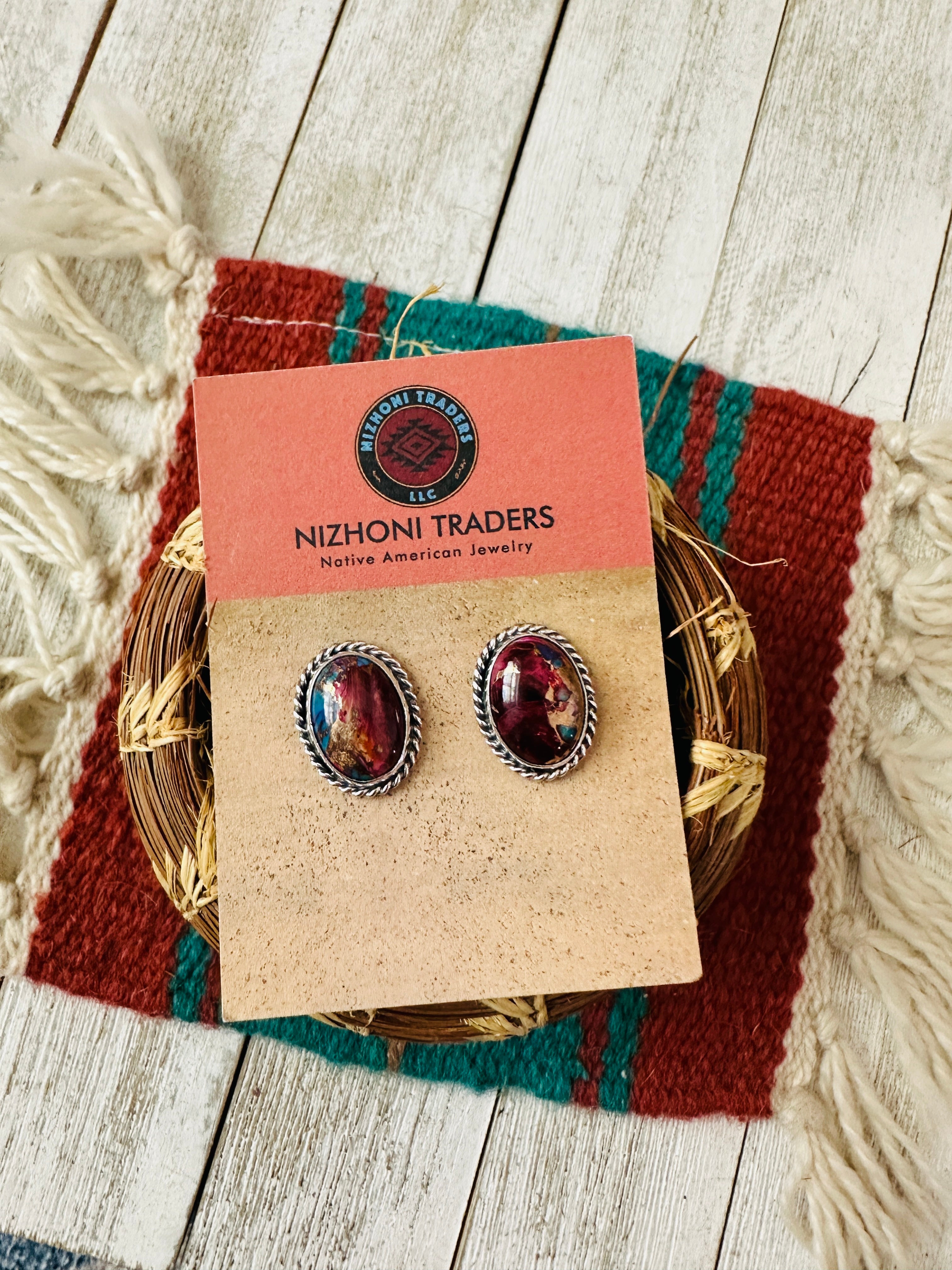 Navajo Pink Dream Mojave and Sterling Silver Post Earrings