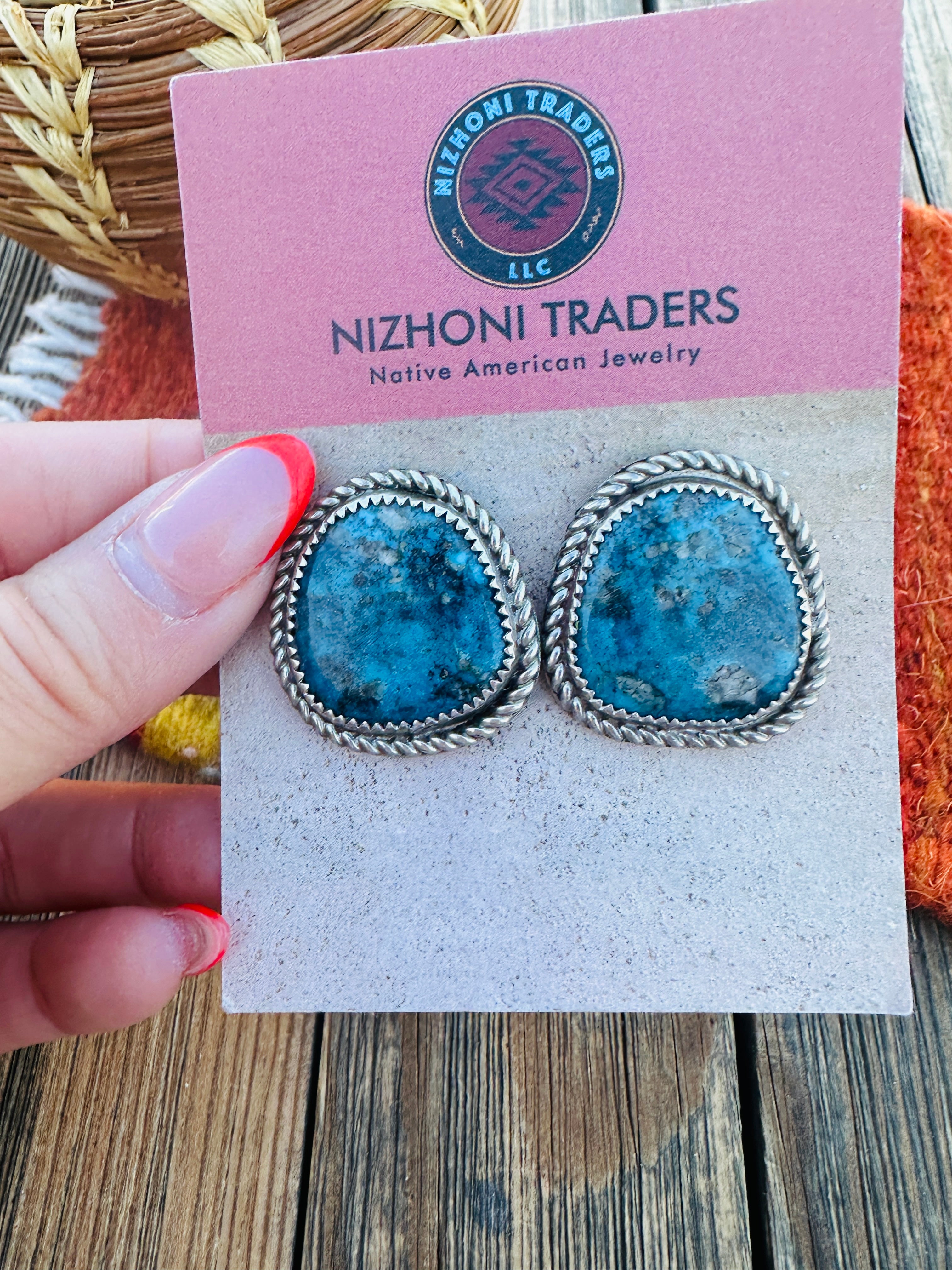 Handcrafted Old Pawn Sterling Silver & Turquoise Post Earrings