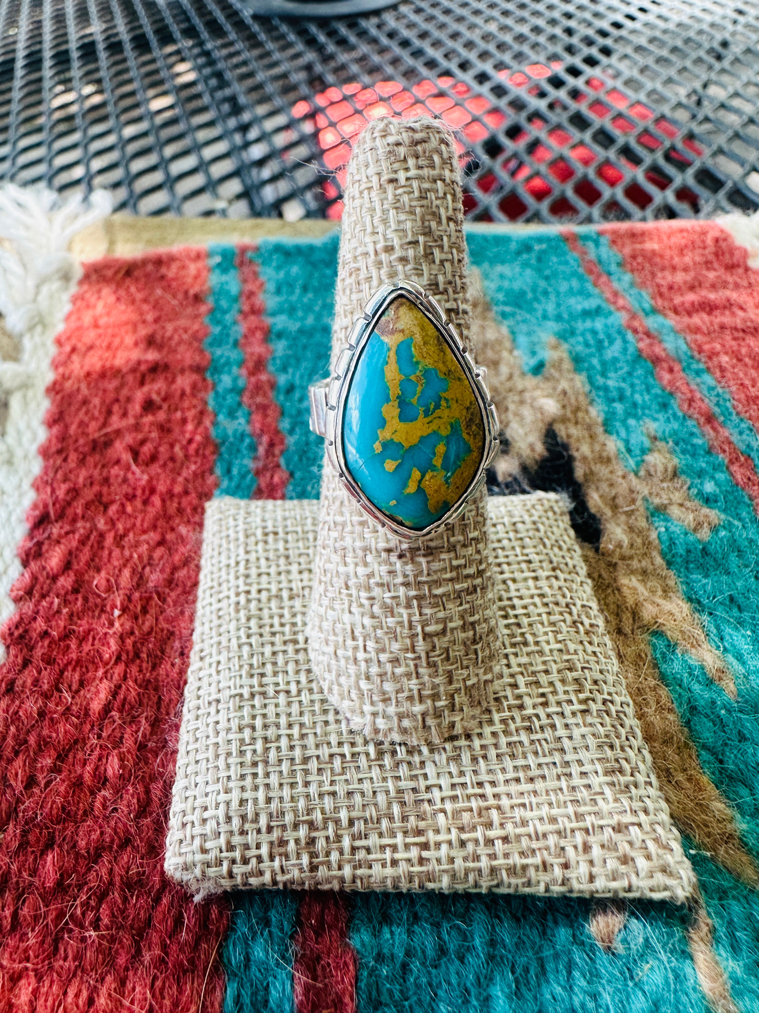 Handcrafted Sterling Silver & Royston Turquoise Ring Size 8