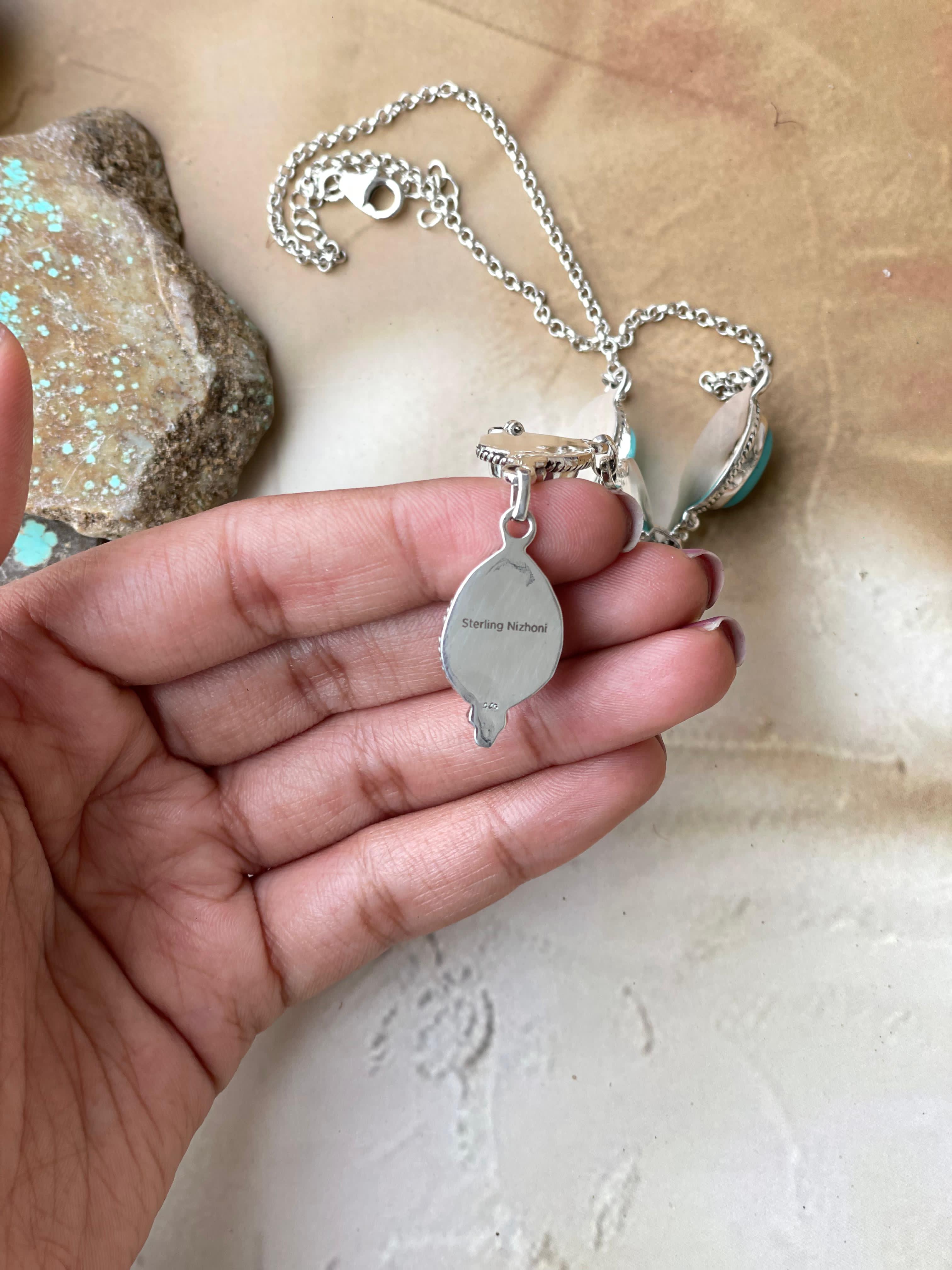 Handmade Sterling Silver, Turquoise, Violet Frost, Dahlia Rose Lariat Necklace