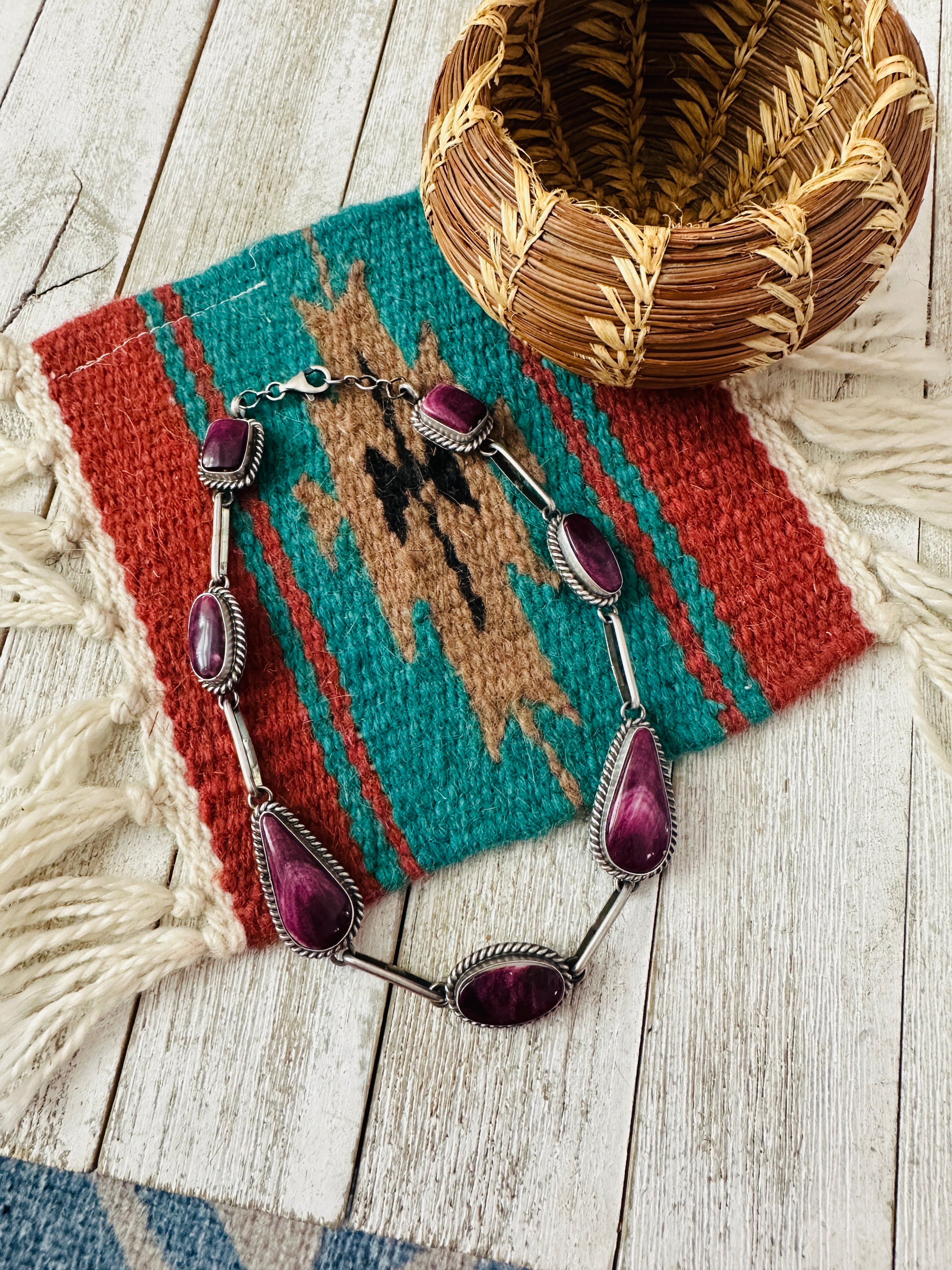 Handcrafted Sterling Silver & Purple Spiny Necklace