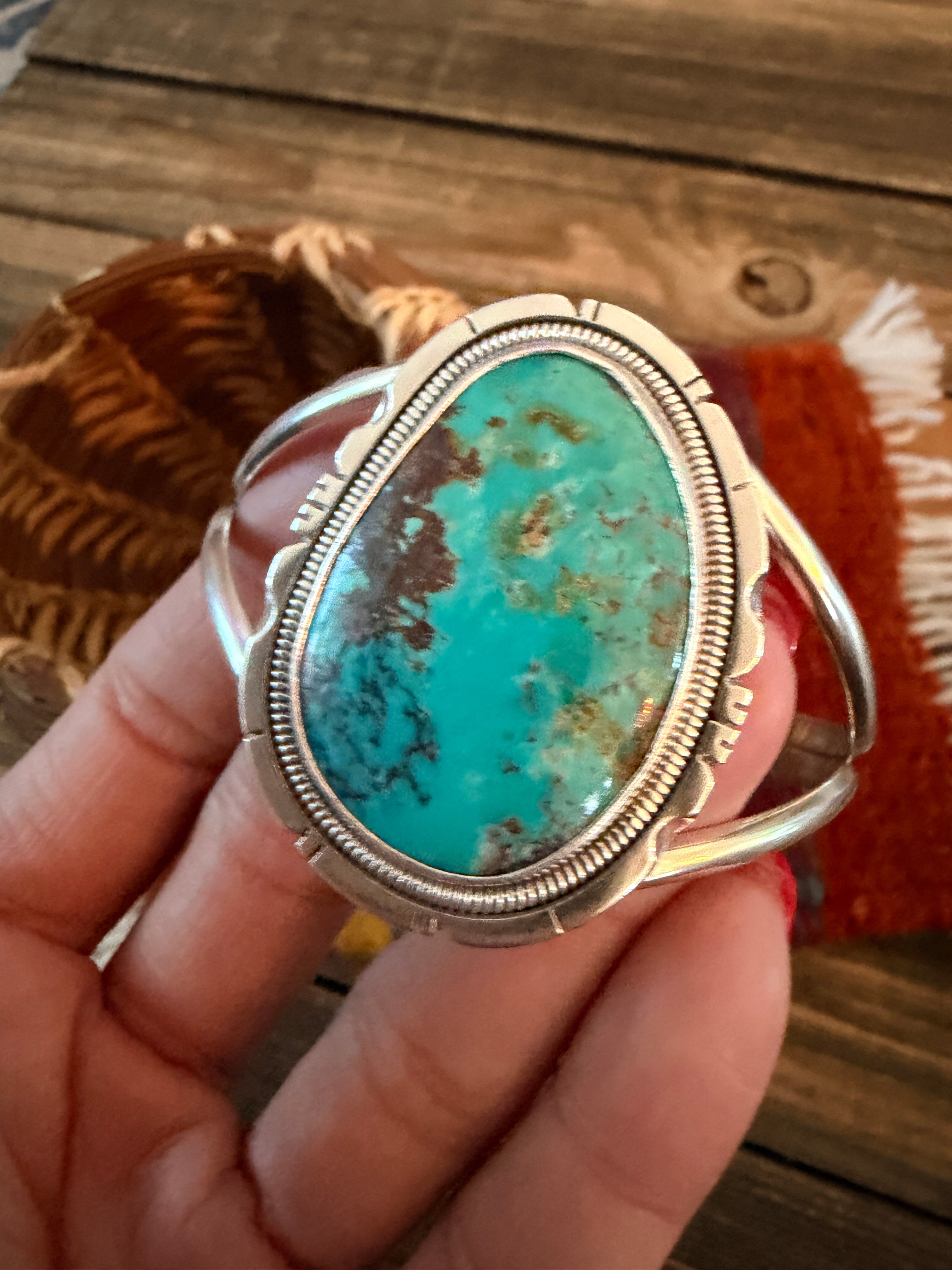Handcrafted Sterling Silver & Turquoise Cuff Bracelet by Wydell Billie