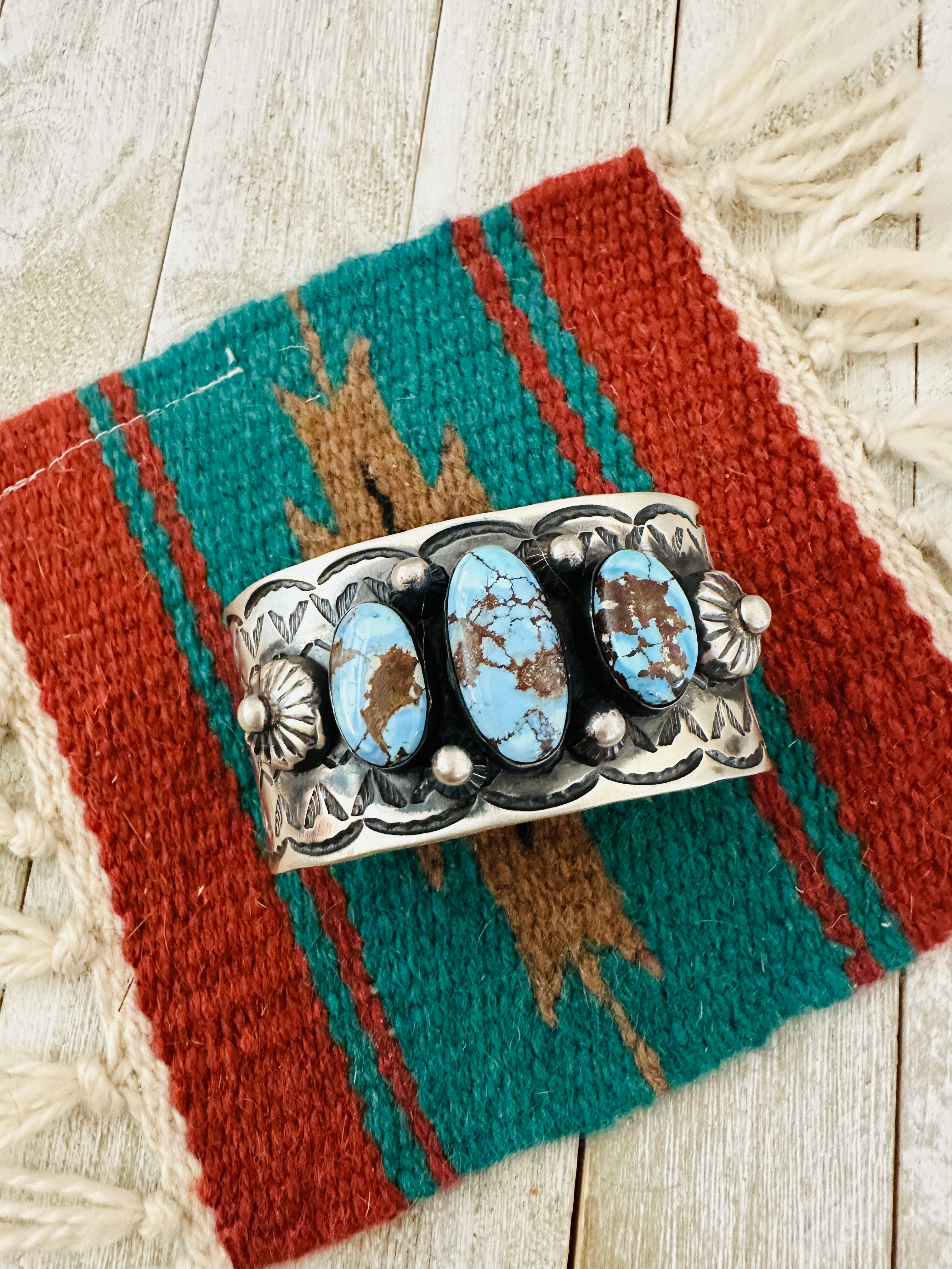 Handcrafted Sterling Silver & Golden Hills Turquoise Cuff Bracelet by Chimney Butte /