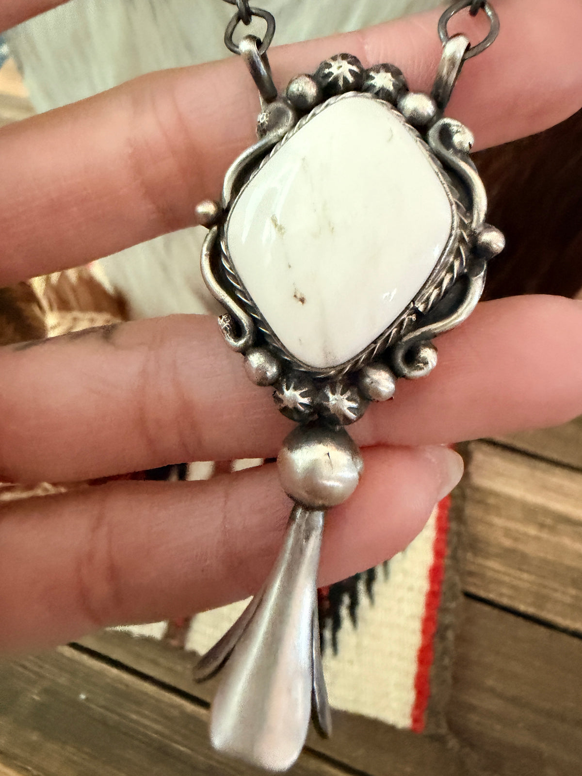 Handcrafted White Buffalo & Sterling Silver Blossom Necklace by Sheila Becenti