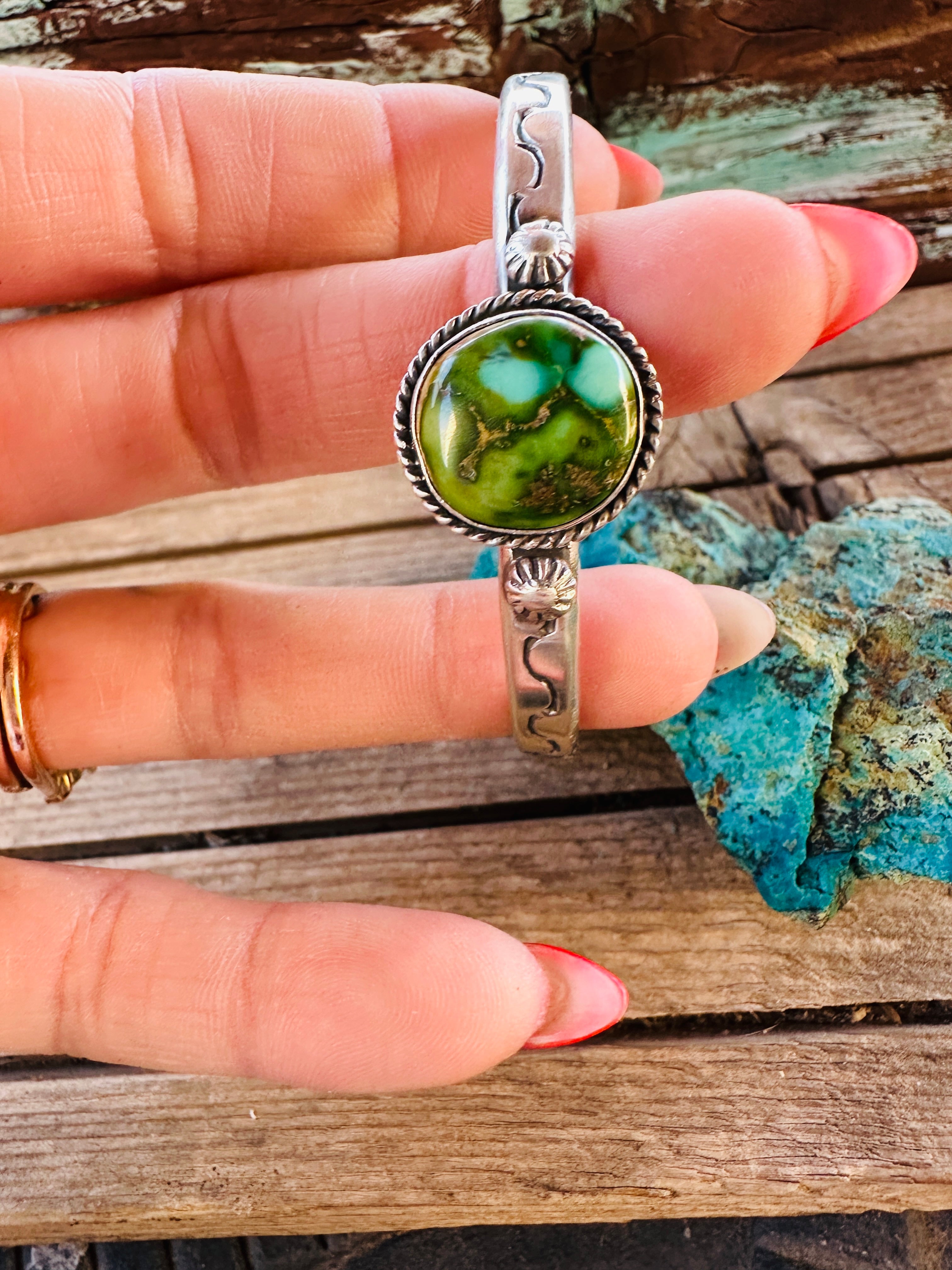 Handcrafted Sonoran Mountain Turquoise & Sterling Silver Cuff Bracelet