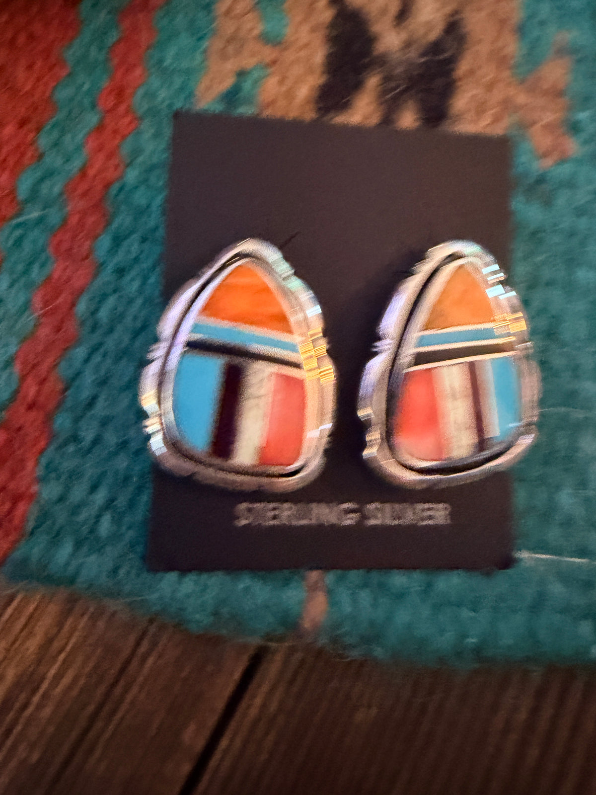 Handcrafted Multi Stone & Sterling Silver Inlay Post Earrings