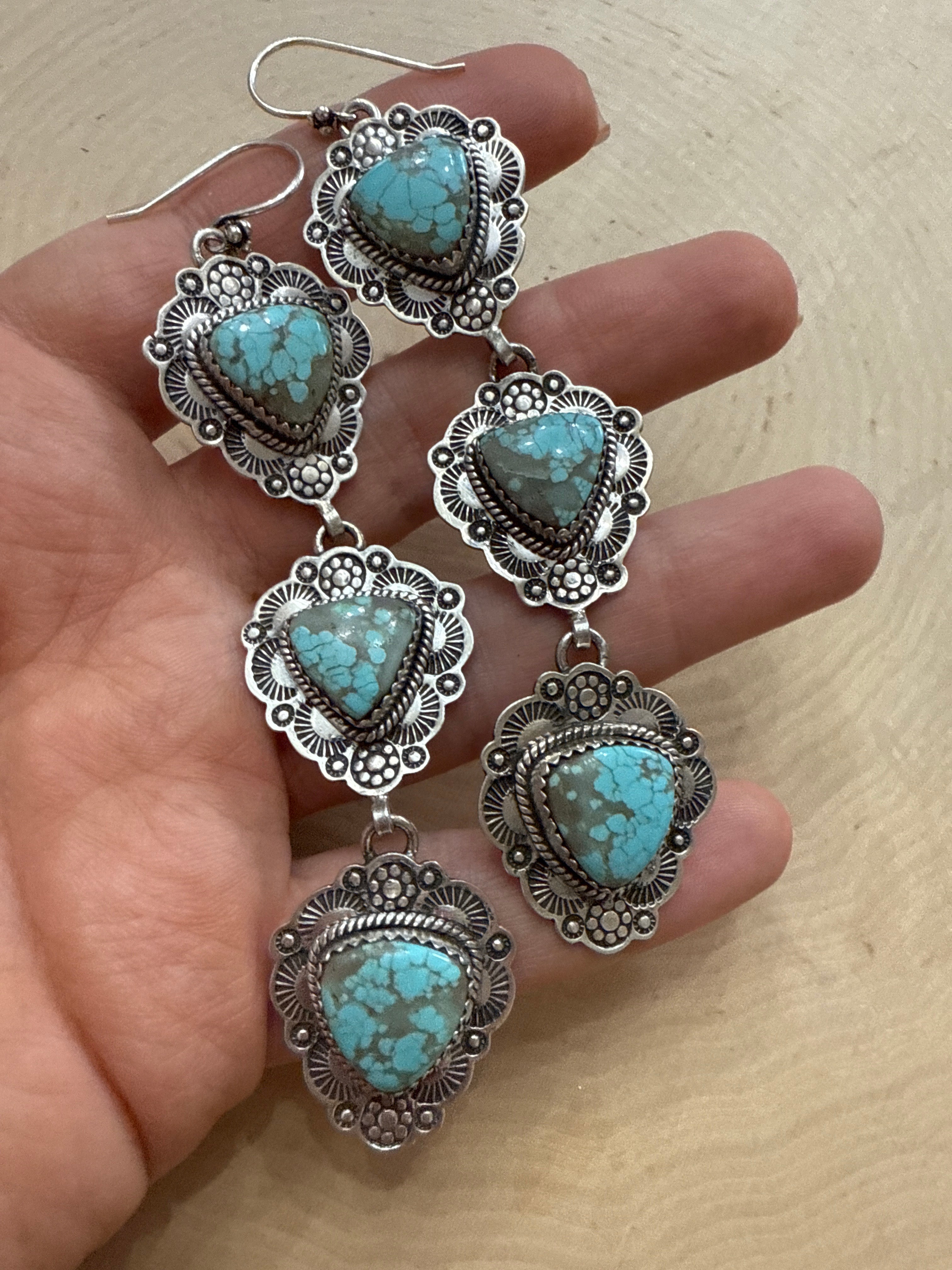 Handmade Number 8 Turquoise and Sterling Silver Dangle Earrings