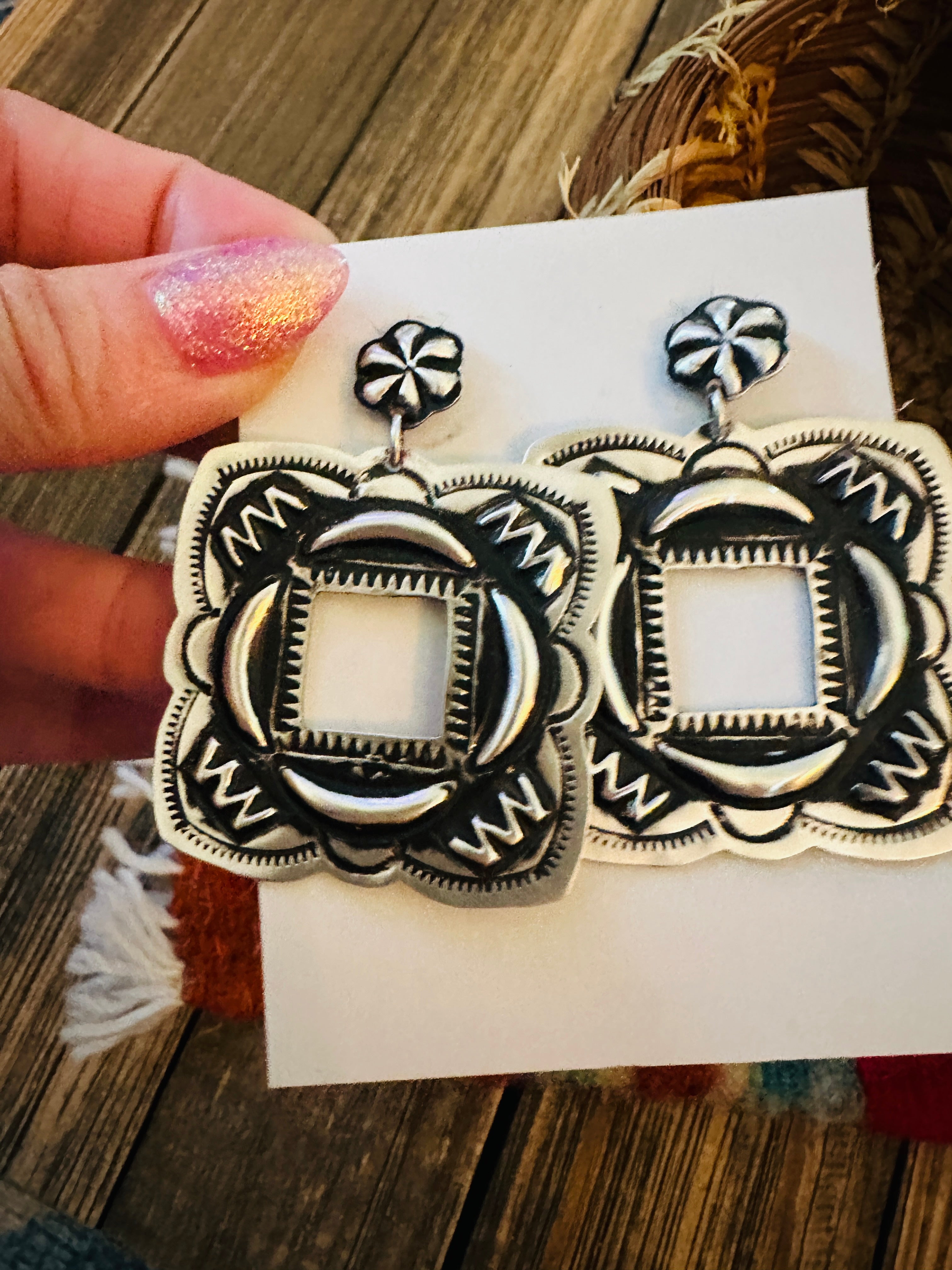 Handcrafted Sterling Silver Concho Dangle Earrings by Leander Tahe