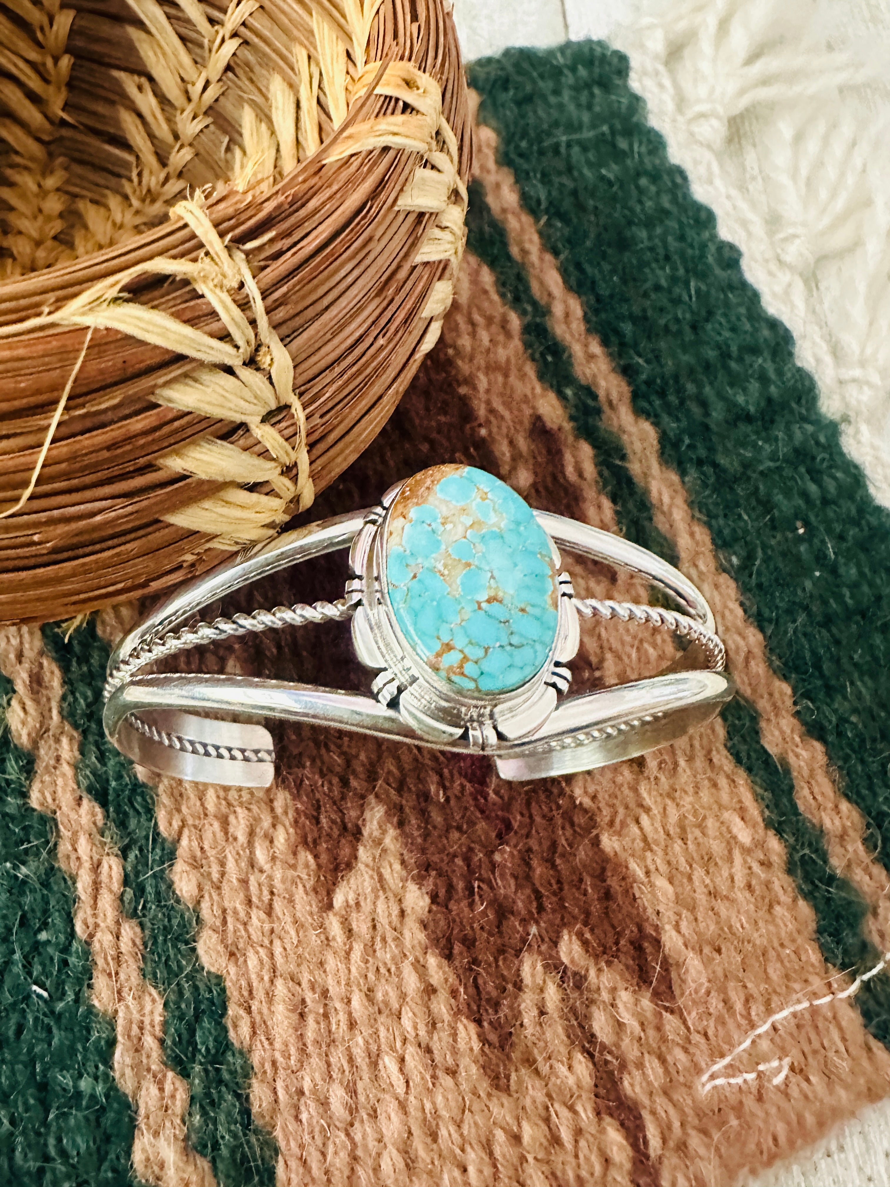 Handcrafted Old Pawn Turquoise & Sterling Silver Cuff Bracelet