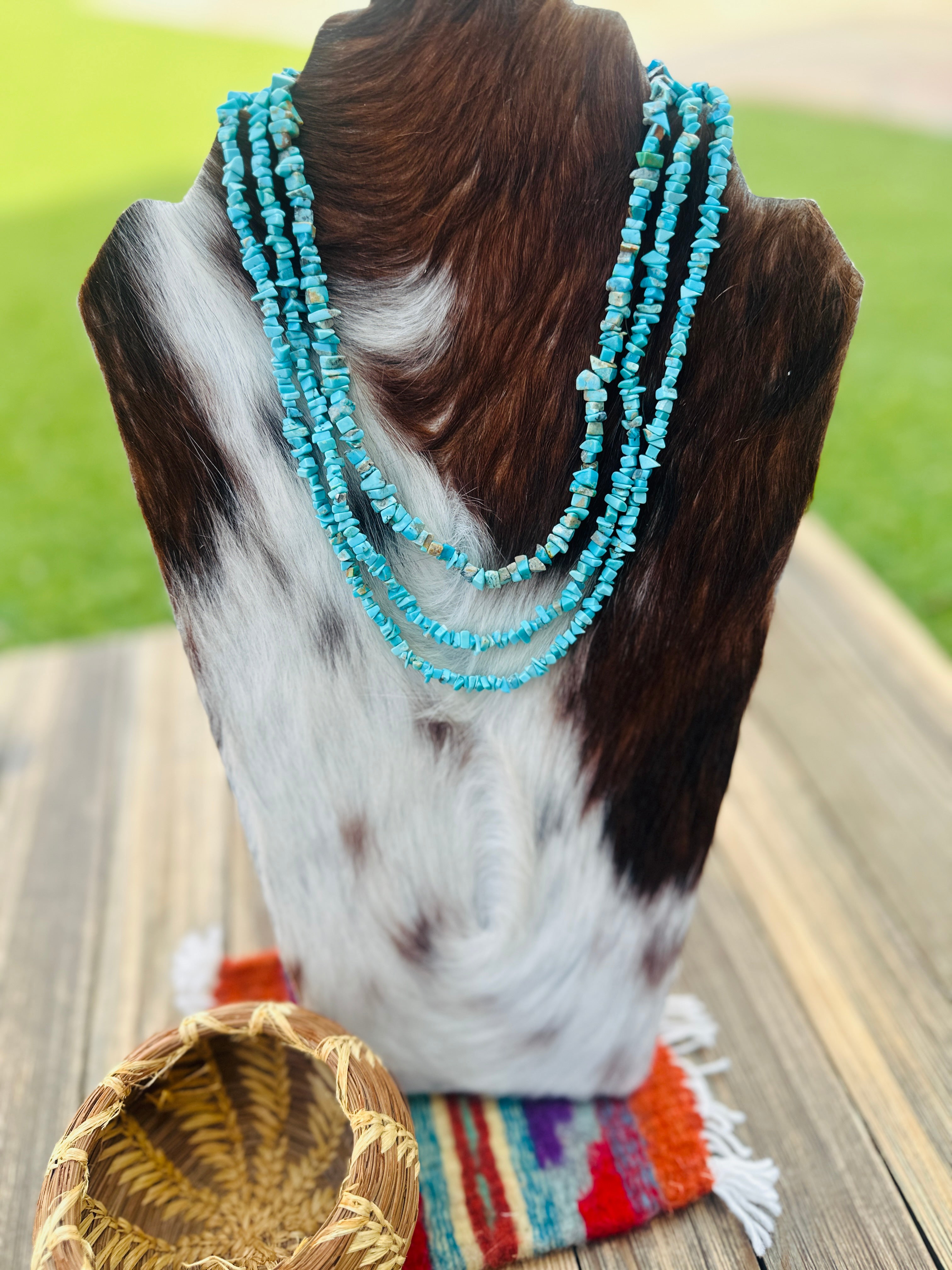 Handcrafted Turquoise & Sterling Silver Beaded 16” Necklace