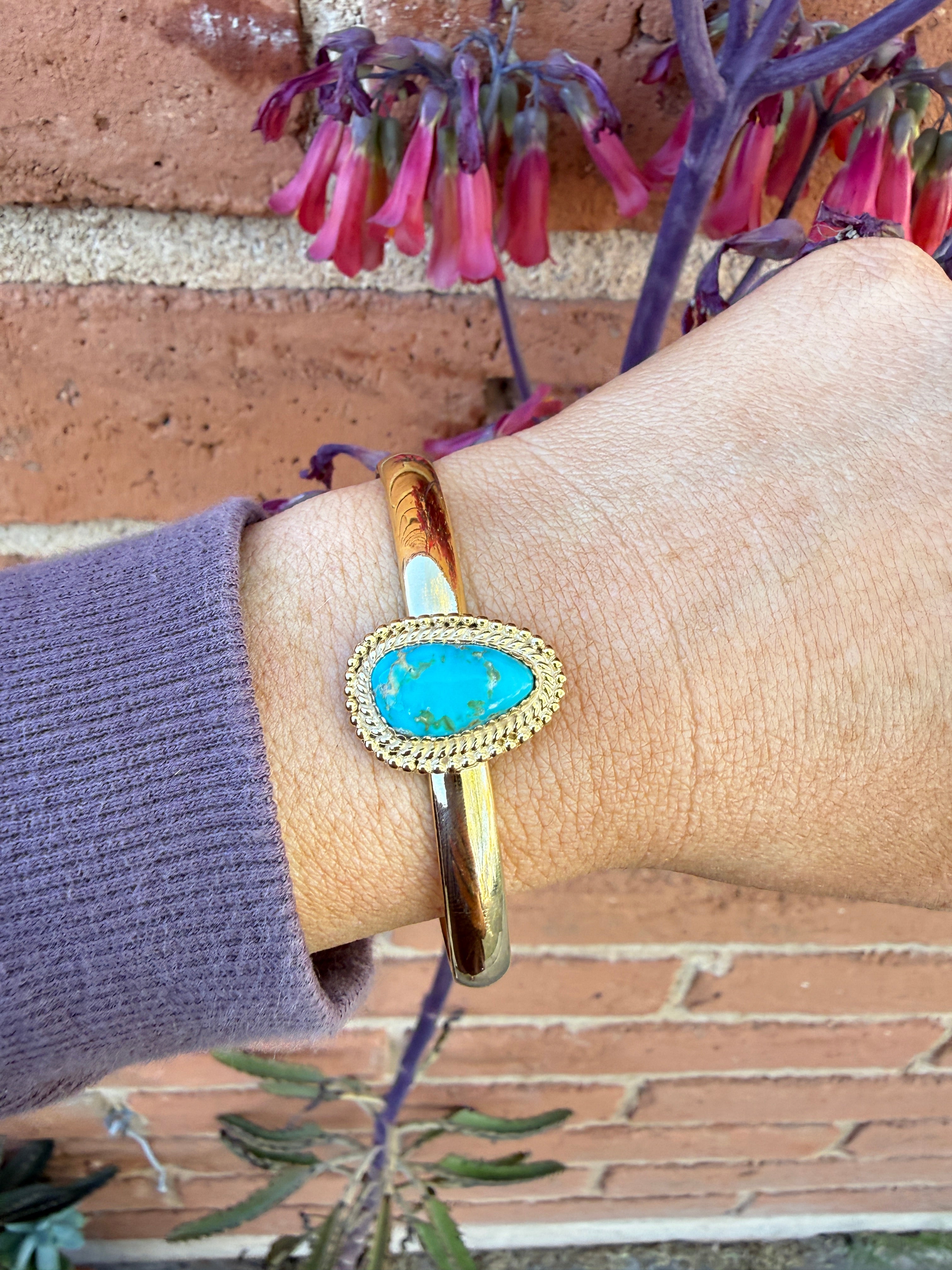 “The Golden Collection” Handmade Gold Plated Sterling Silver Natural Sonoran Mountain Turquoise Bracelet style 9