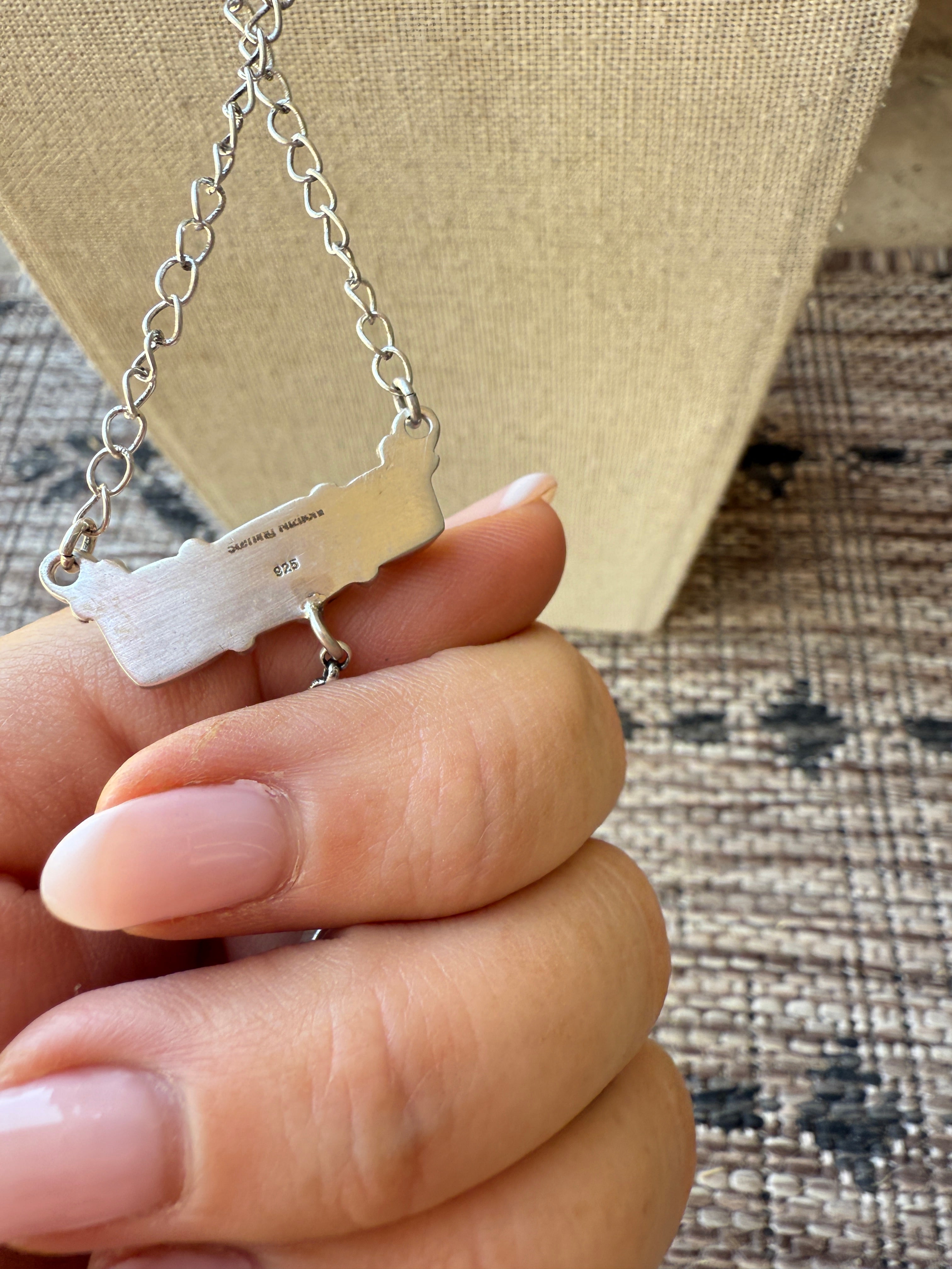 Handmade Sterling Silver Sonoran Mountain Turquoise Bar Drop Necklace