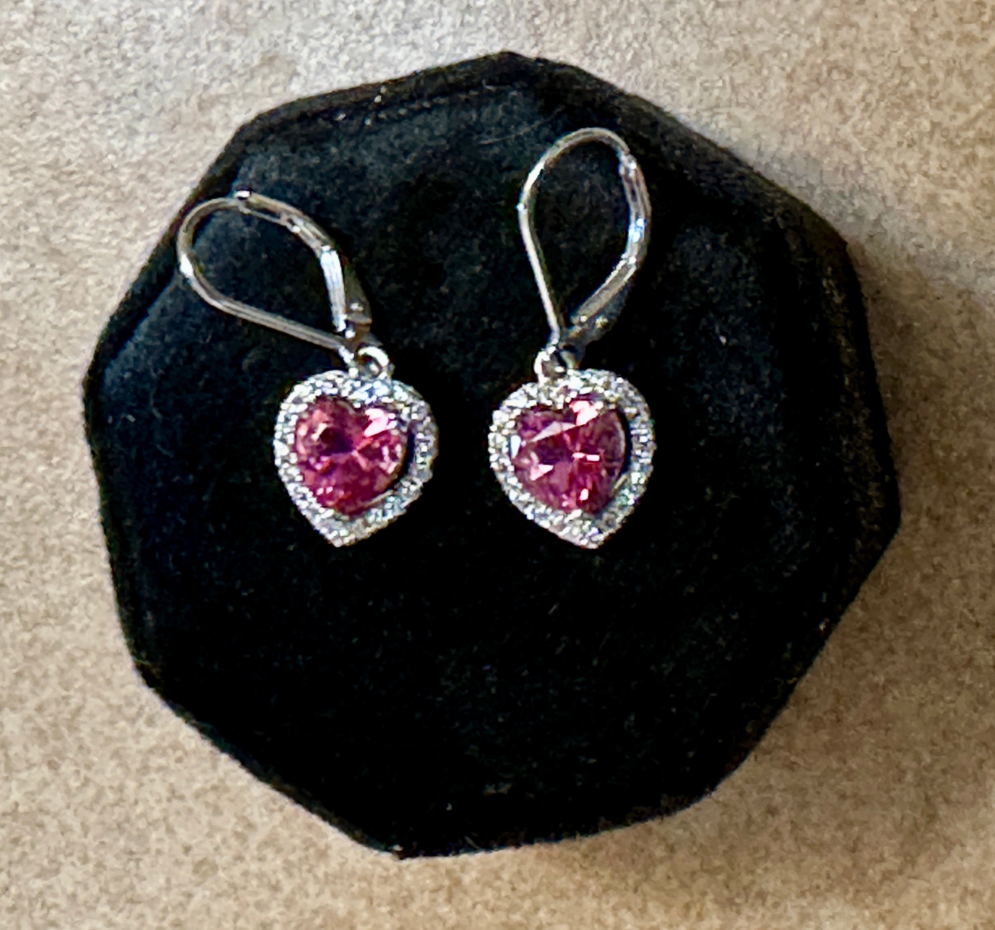 Pink Topaz Heart Shape Sterling Silver Dangle Earrings
