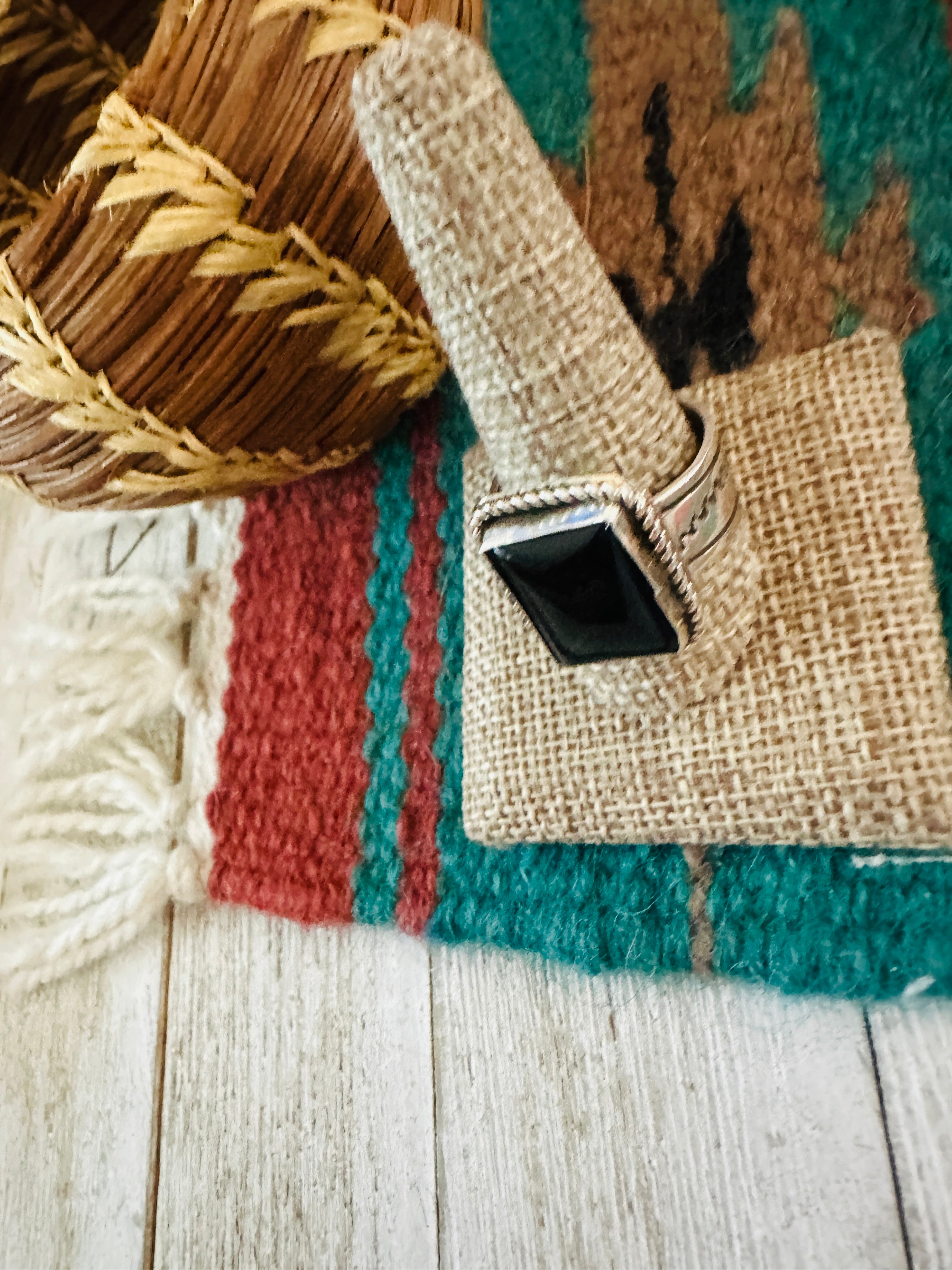 Handcrafted Old Pawn Sterling Silver & Onyx Ring