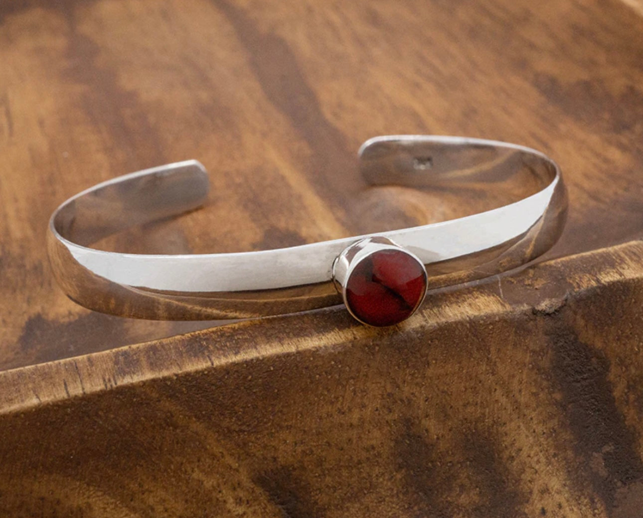 Simple Cuff w/ Red Jasper Cabochon Bracelet