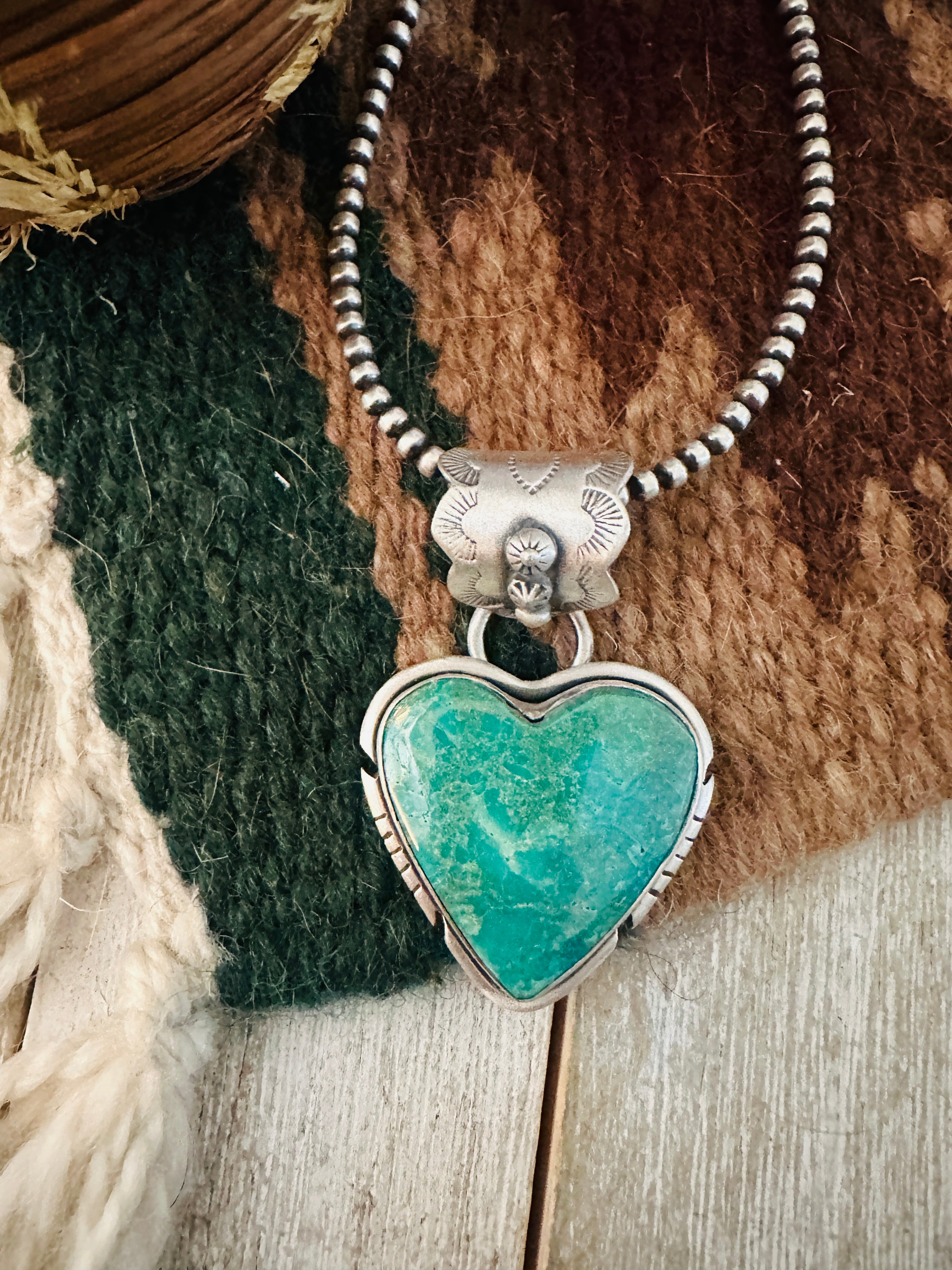 Handmade Turquoise & Sterling Silver Heart Pendant