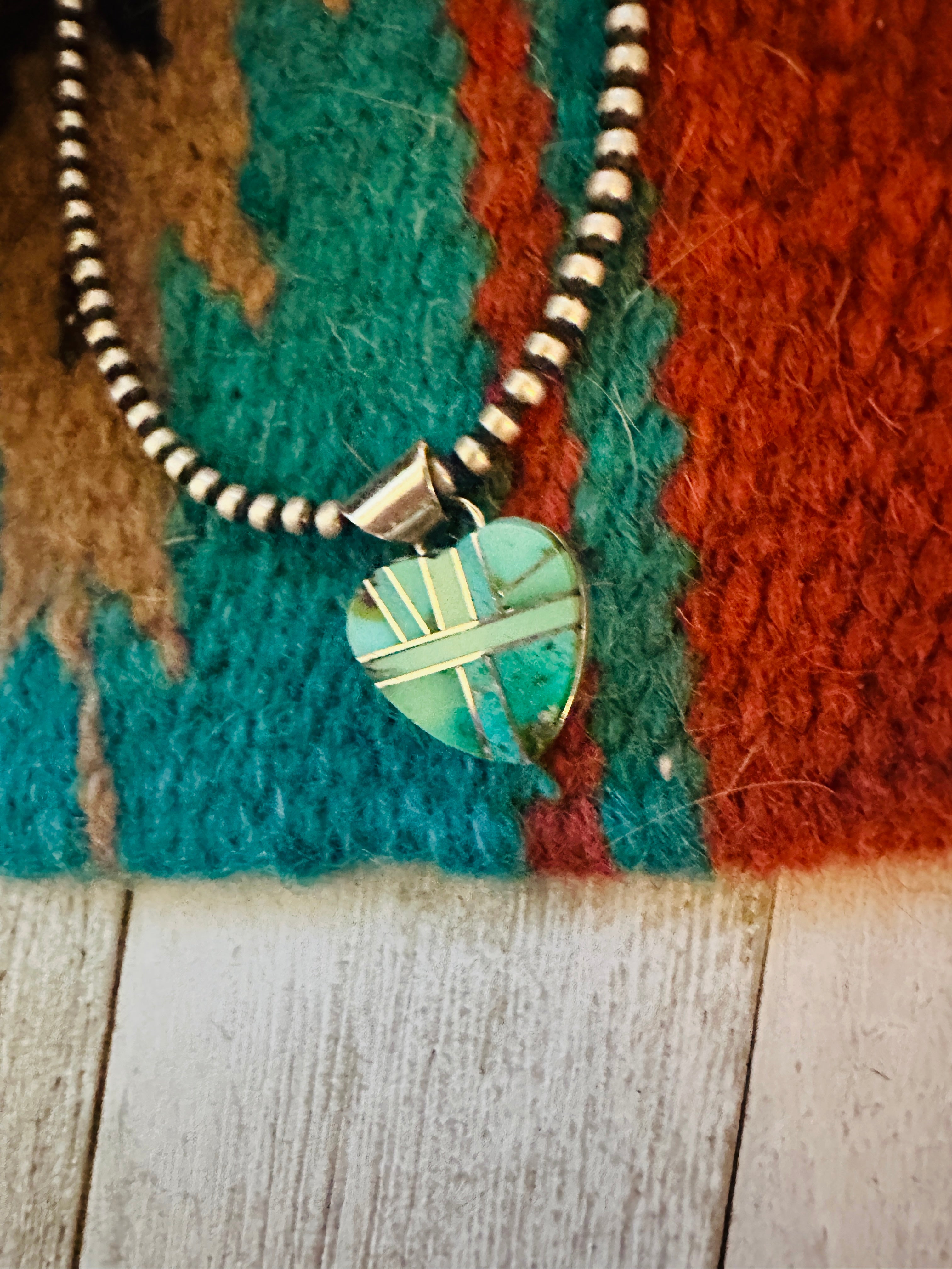 Handcrafted Turquoise & Sterling Silver Inlay Heart Pendant