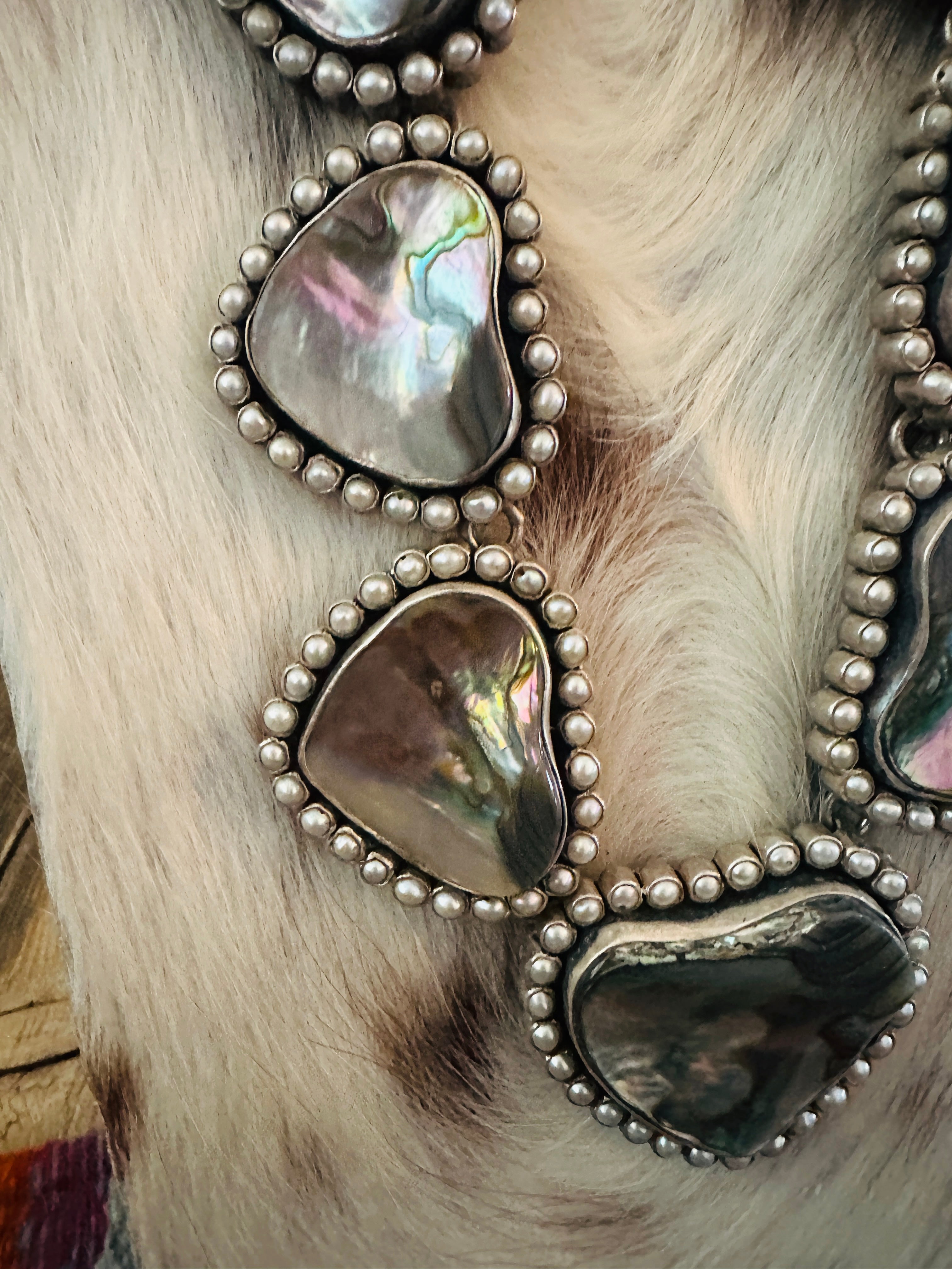 Handcrafted Abalone, Mother of Pearl & Sterling Silver Heart Necklace by Federico Jimenez