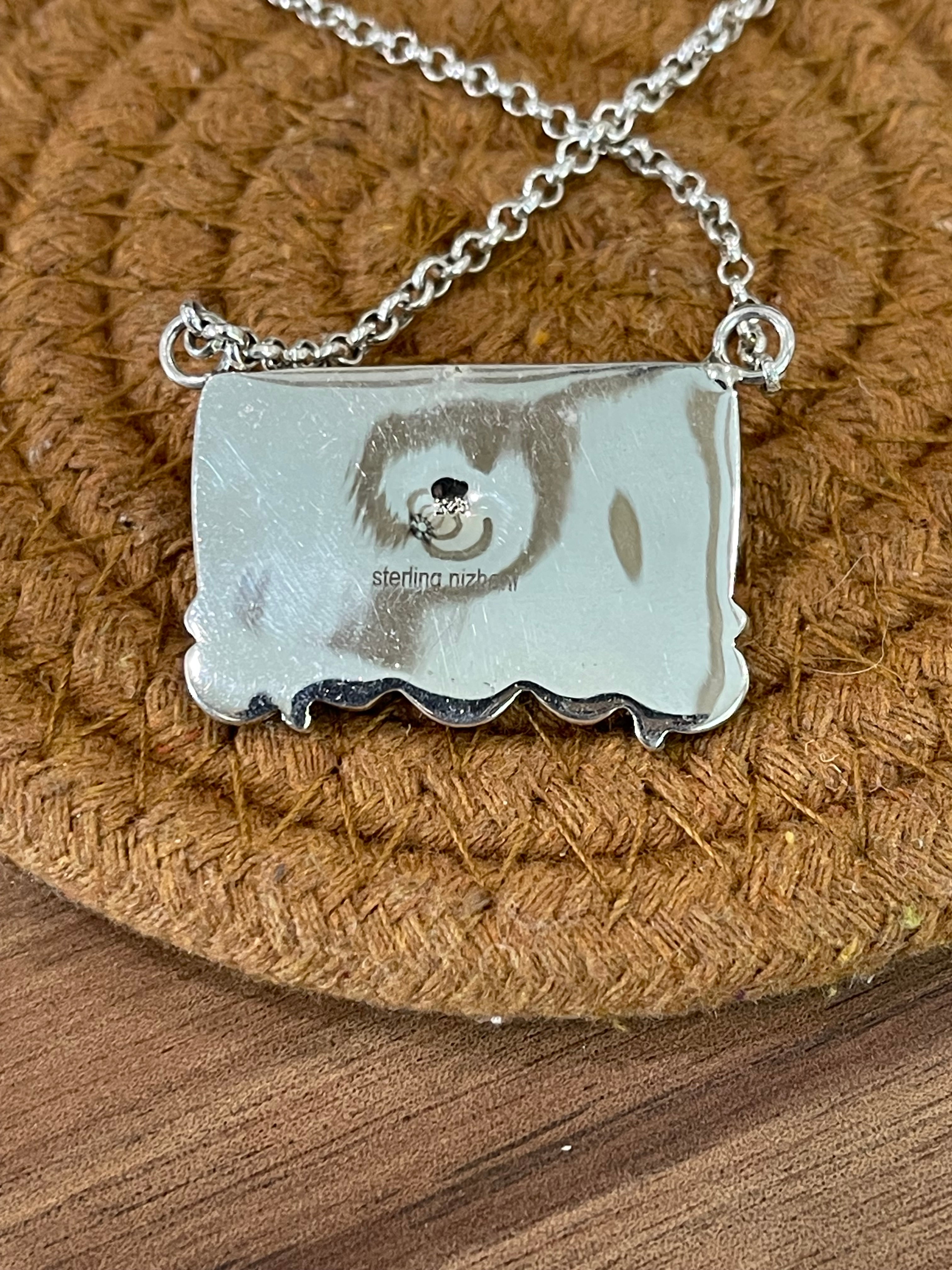 Handmade Sterling Silver Number 8 Turquoise Bar Necklace with Signed Nizhoni