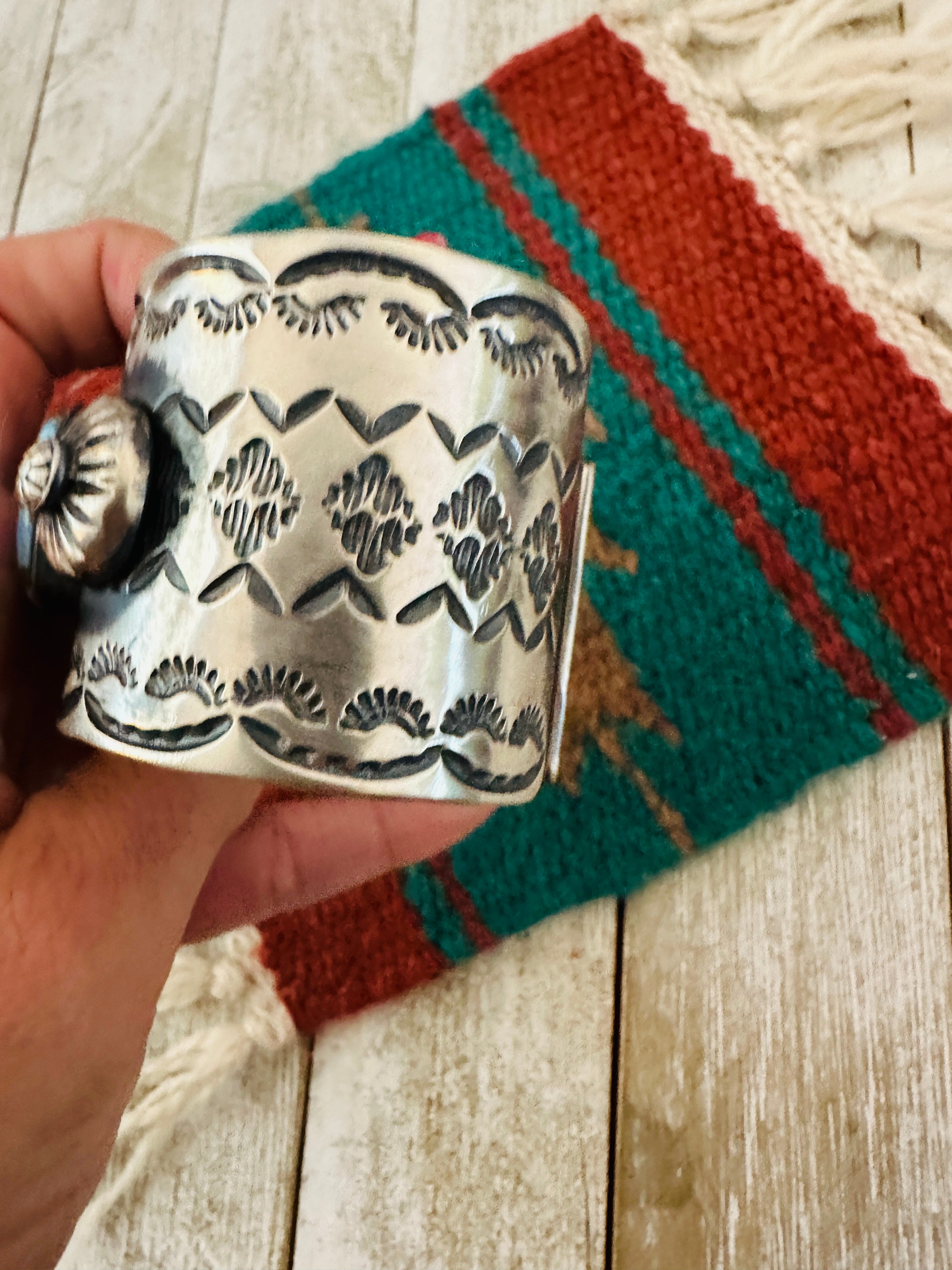 Handcrafted Sterling Silver & Golden Hills Turquoise Cuff Bracelet by Chimney Butte /