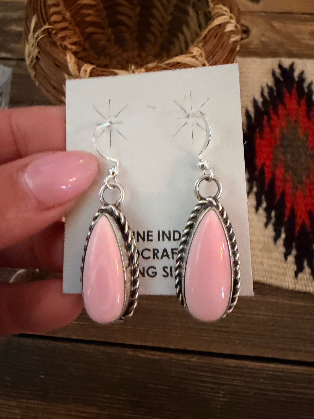 Handcrafted Queen Pink Conch & Sterling Silver Dangle Earrings